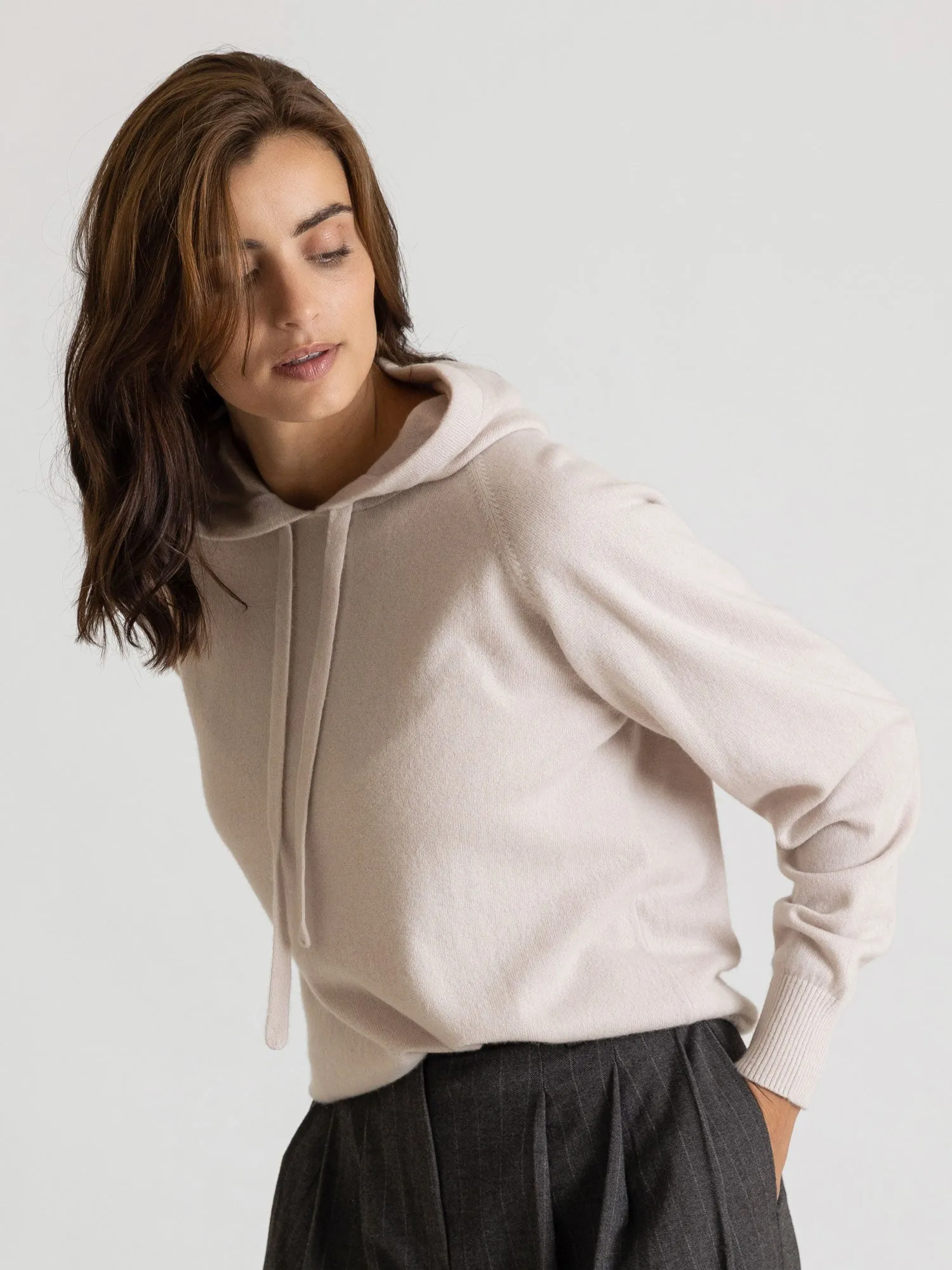 Cashmere sweater "Lux Hoodie" - pearl