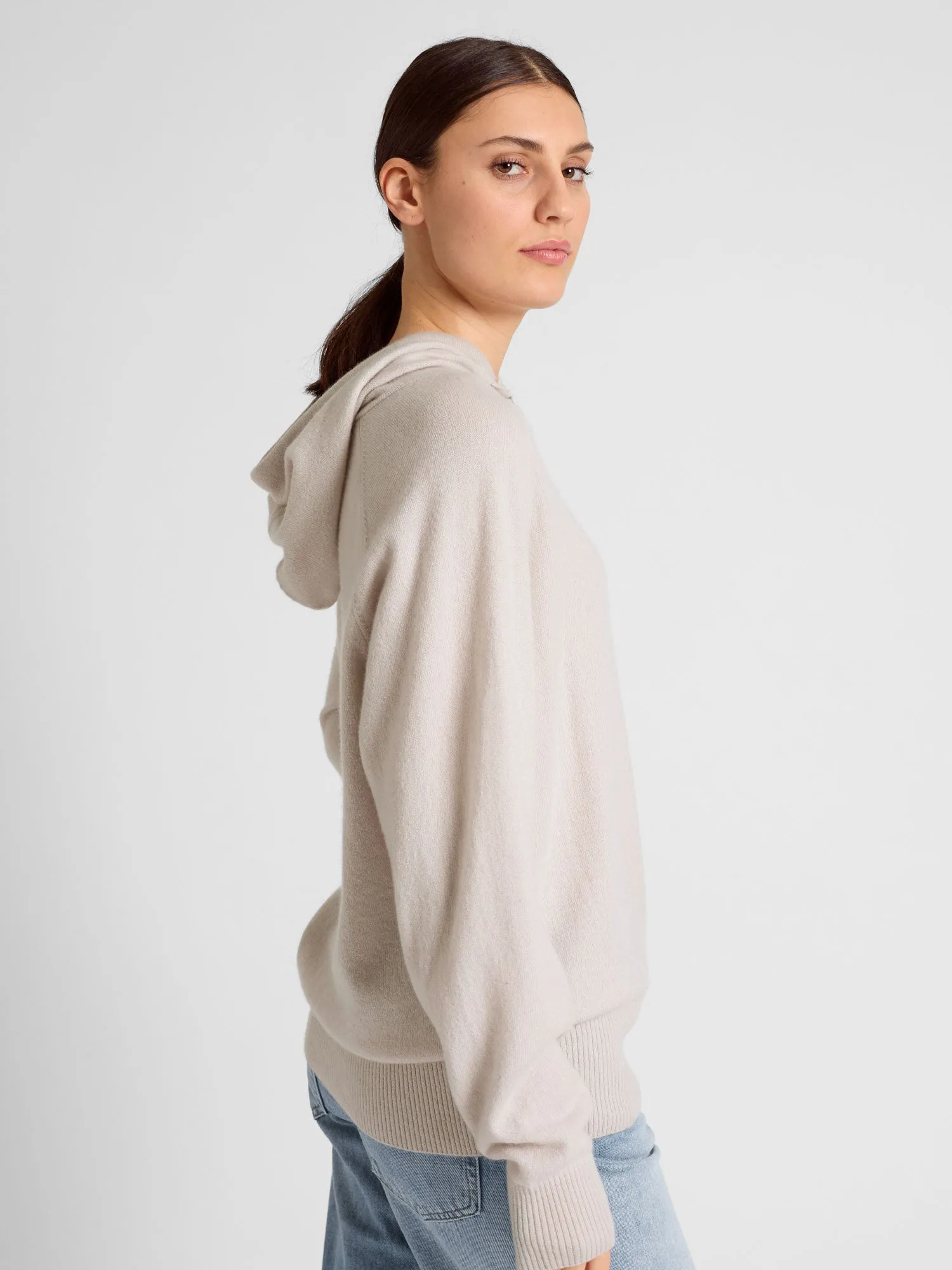 Cashmere sweater "Lux Hoodie" - pearl