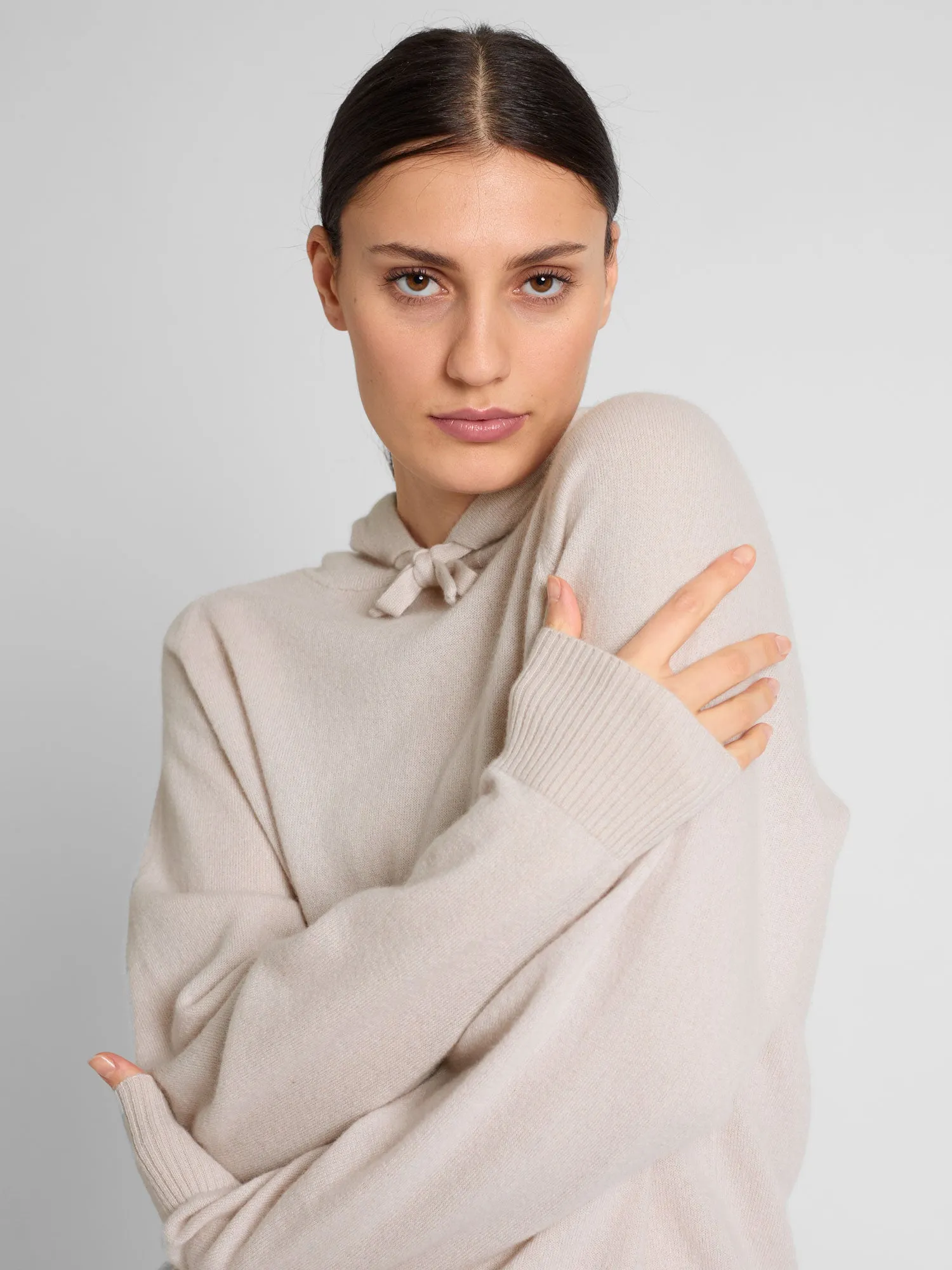 Cashmere sweater "Lux Hoodie" - pearl