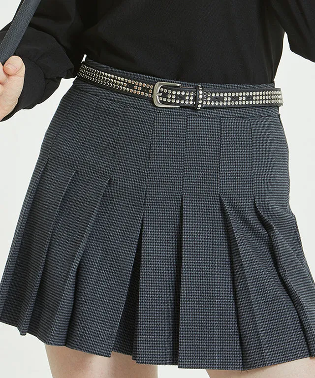 Check Pleated Wide Short Pants - Dark grey