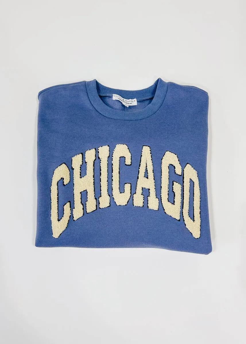 Chicago Boucle Letter Patch Crewneck - Blue