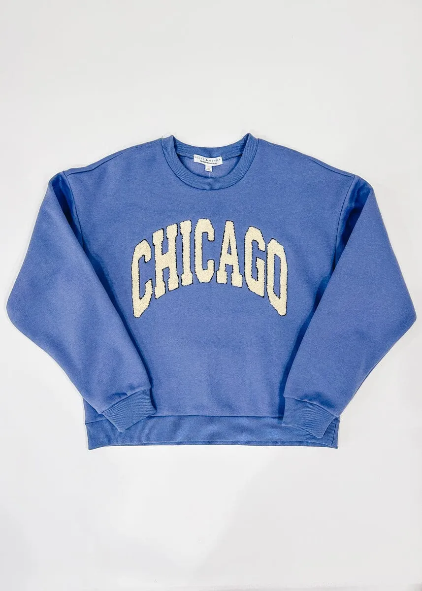 Chicago Boucle Letter Patch Crewneck - Blue