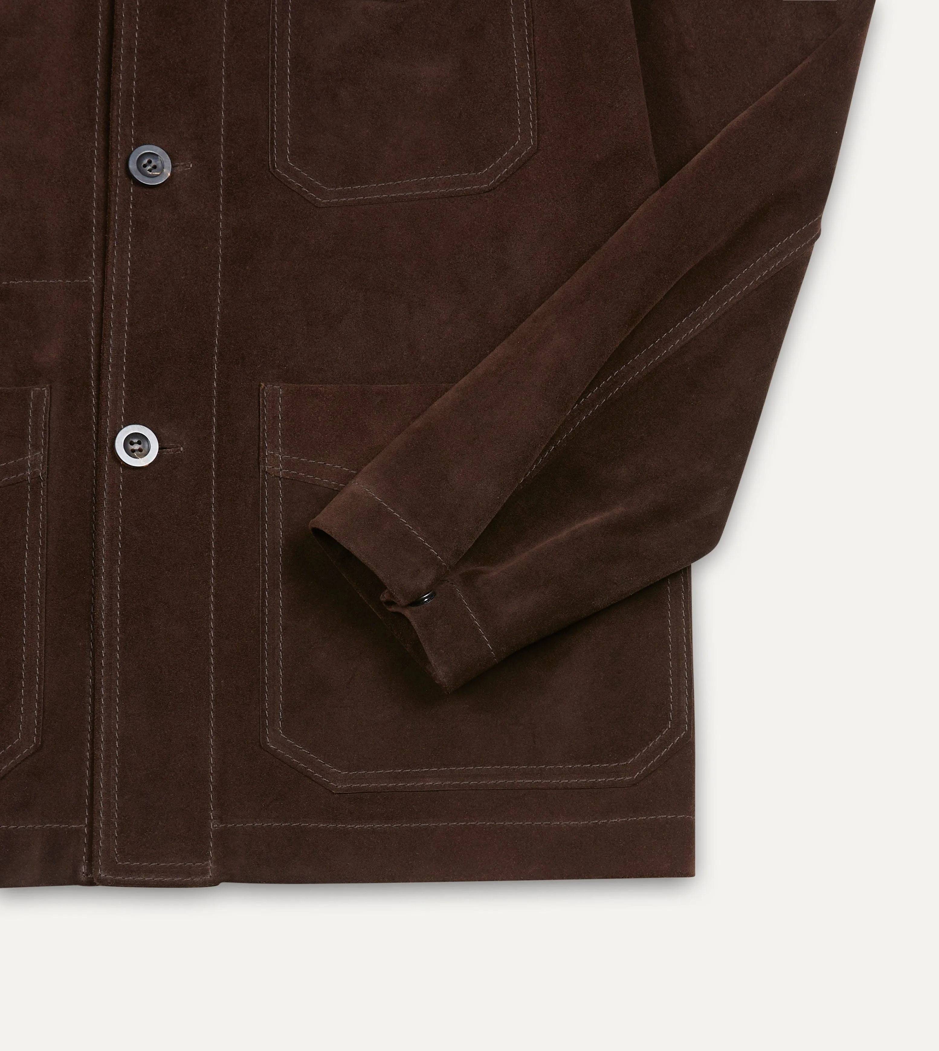 Chocolate Brown Heavyweight Suede Five-Pocket Chore Jacket