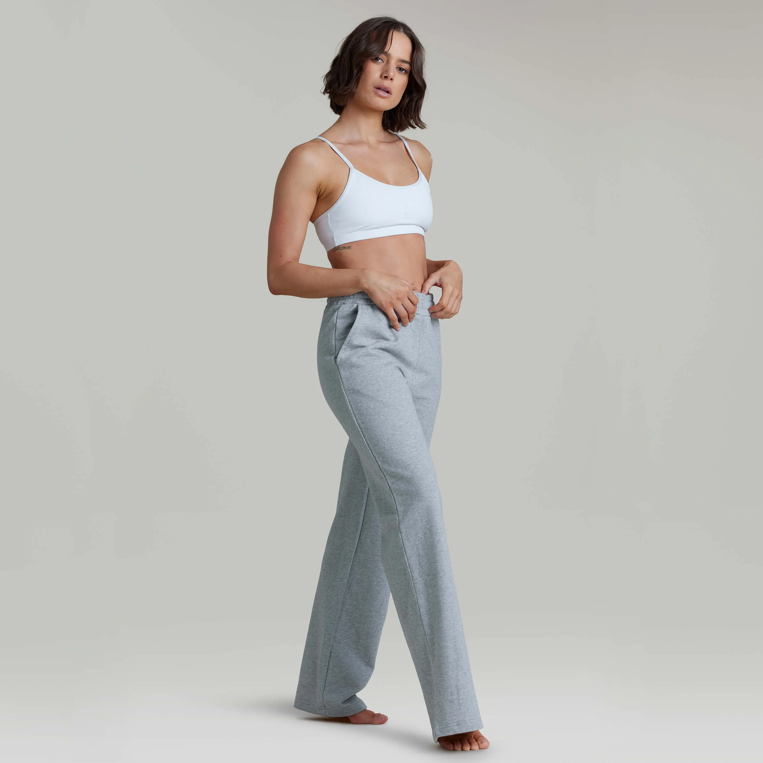 CLQ Wide Leg Trackies Grey Marle