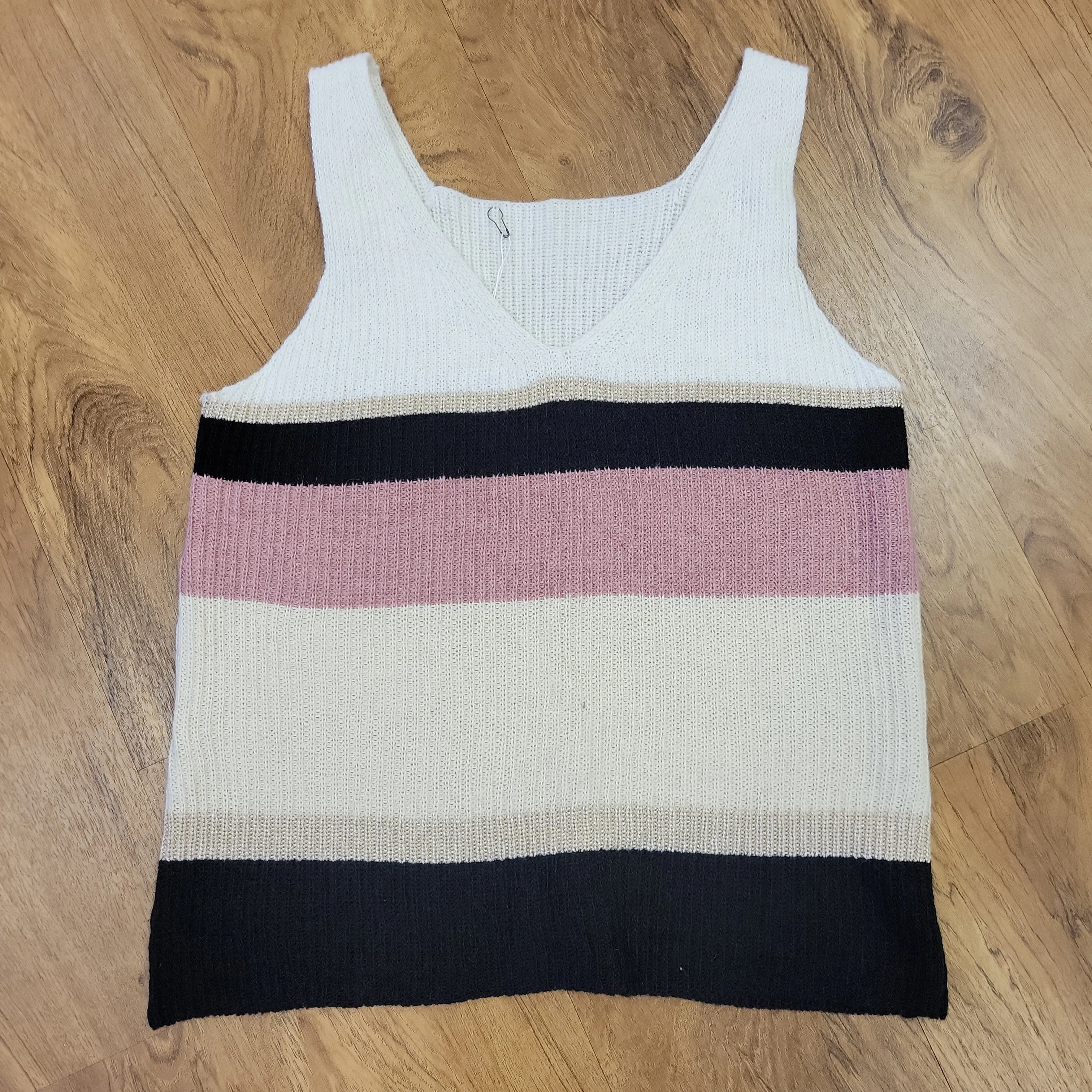 Color Block Black Stripe Sweater Tank Top