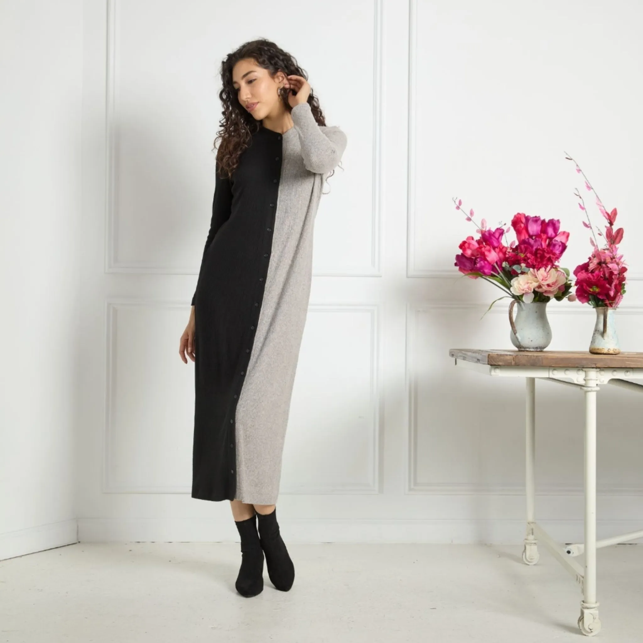 Colorblock Oatmeal/Black Alexa Sweater Dress