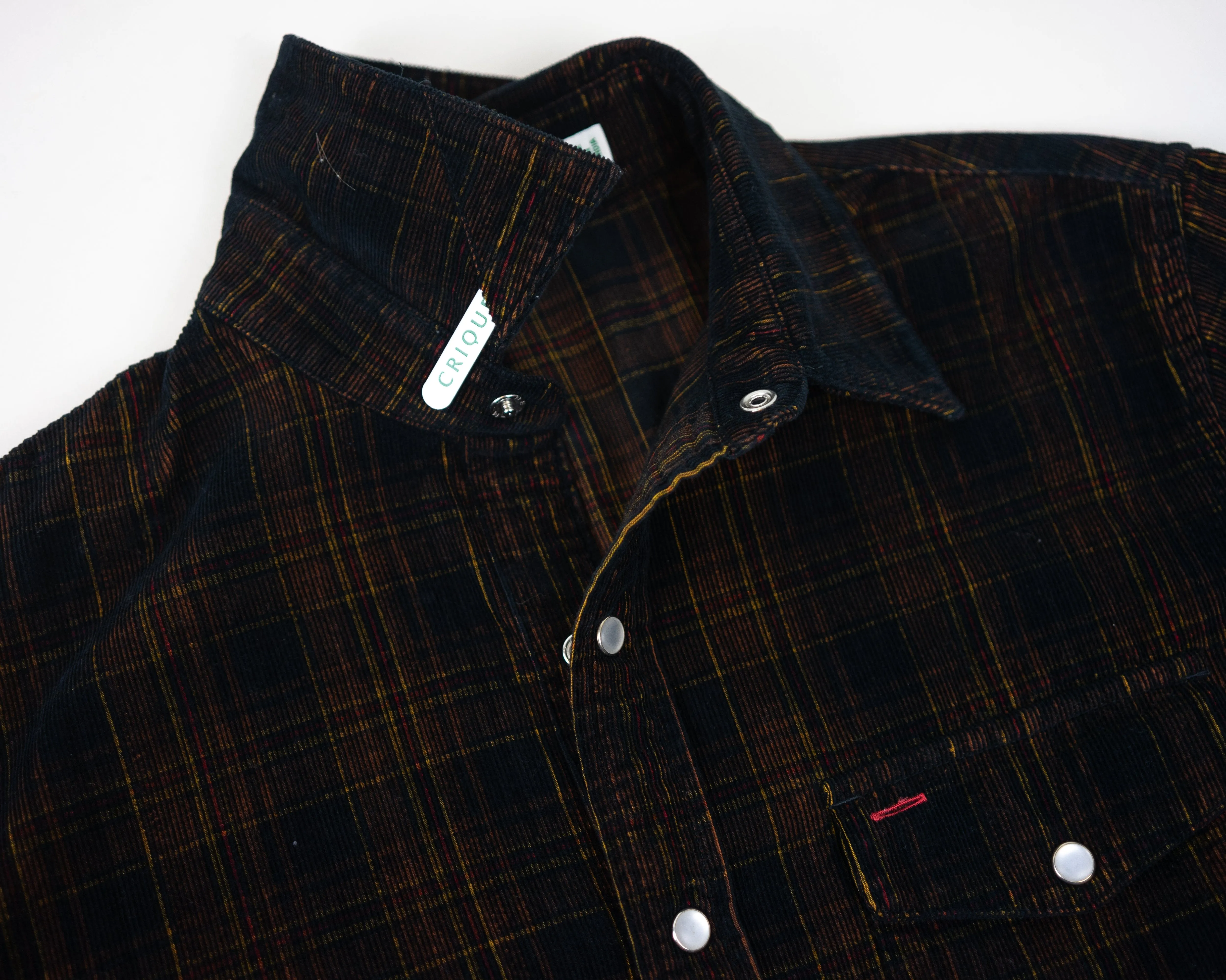 Corduroy Pearl Snap - Black Plaid