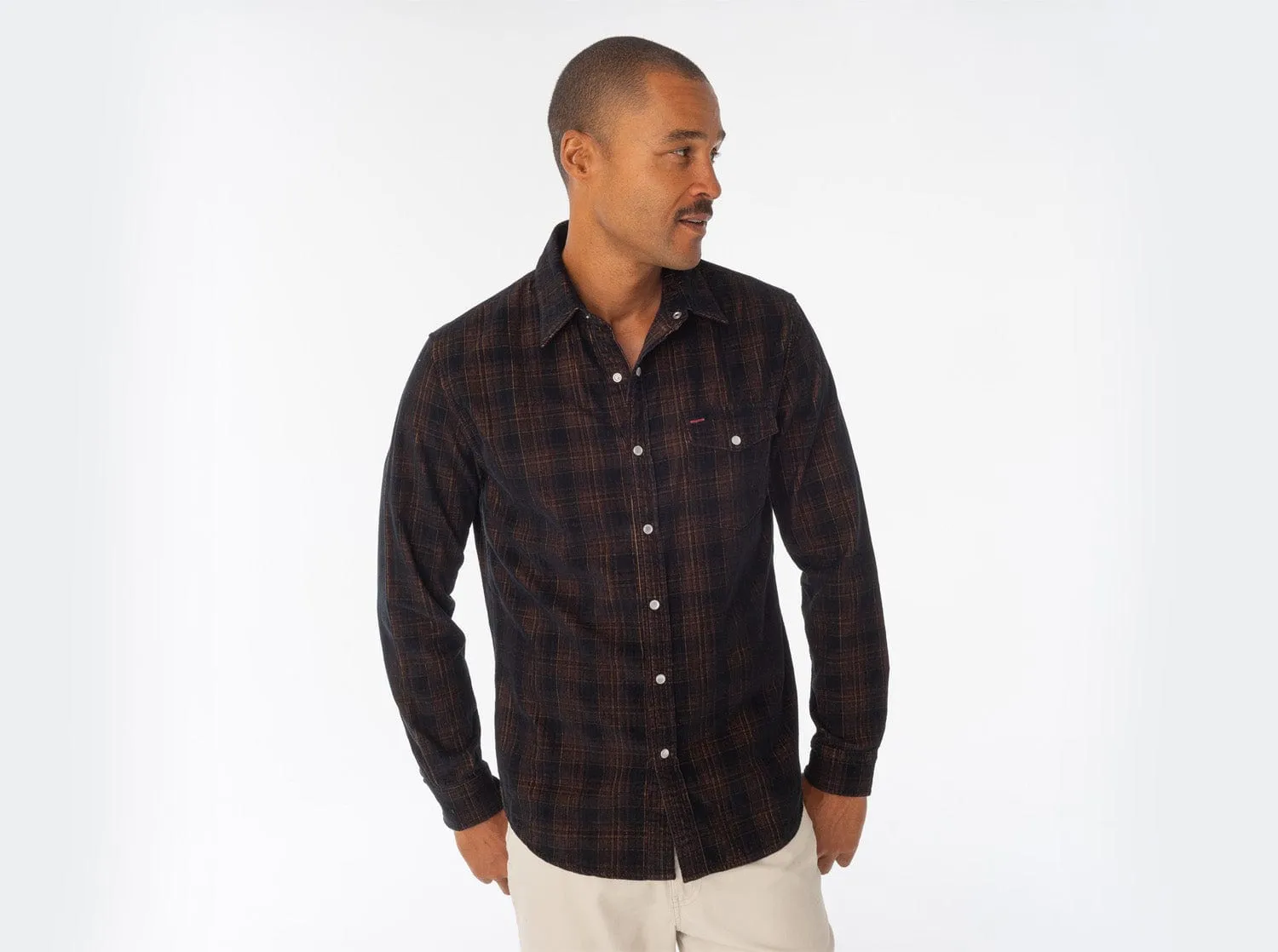 Corduroy Pearl Snap - Black Plaid