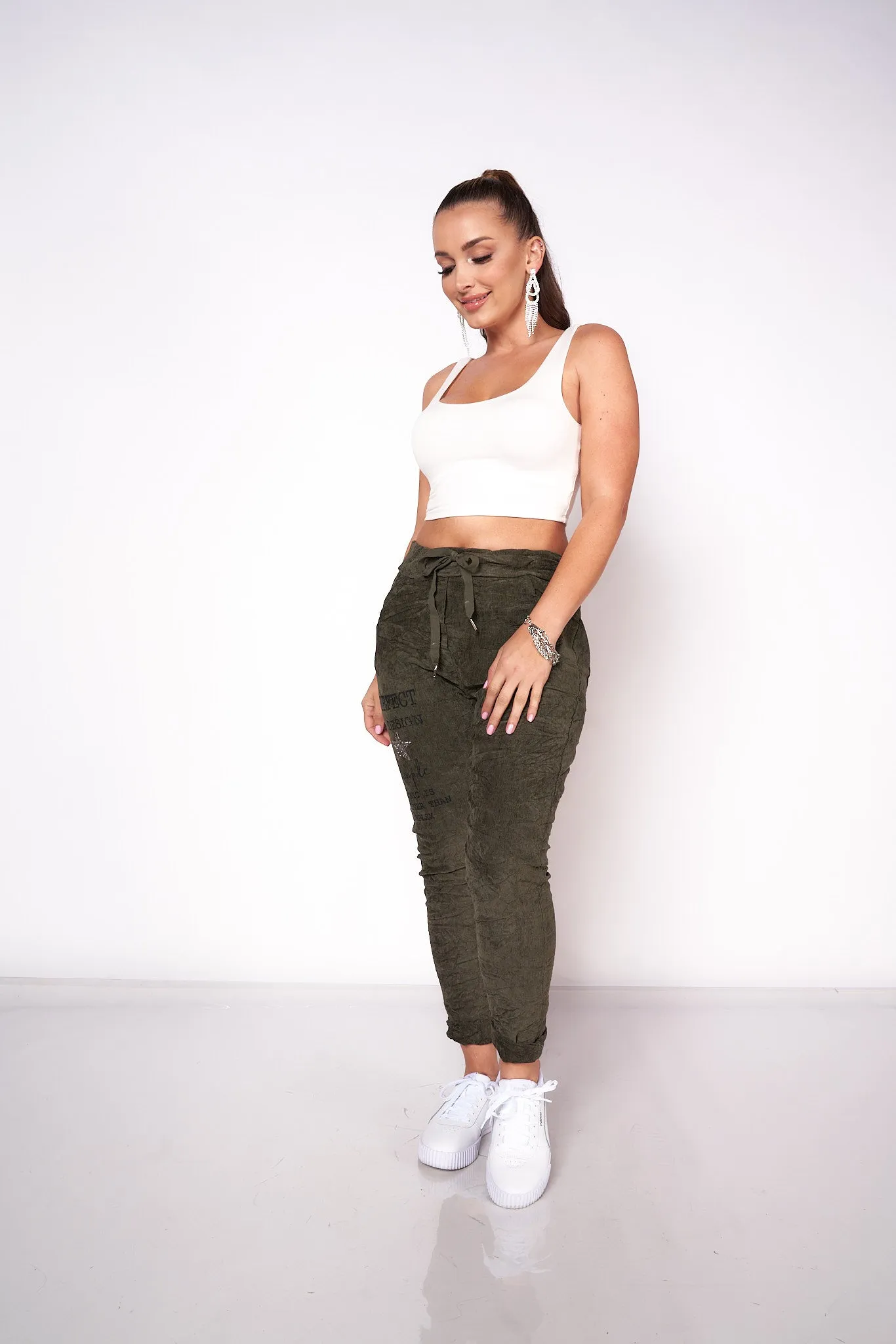 Corduroy Rhinestone Detail Jogger Pants