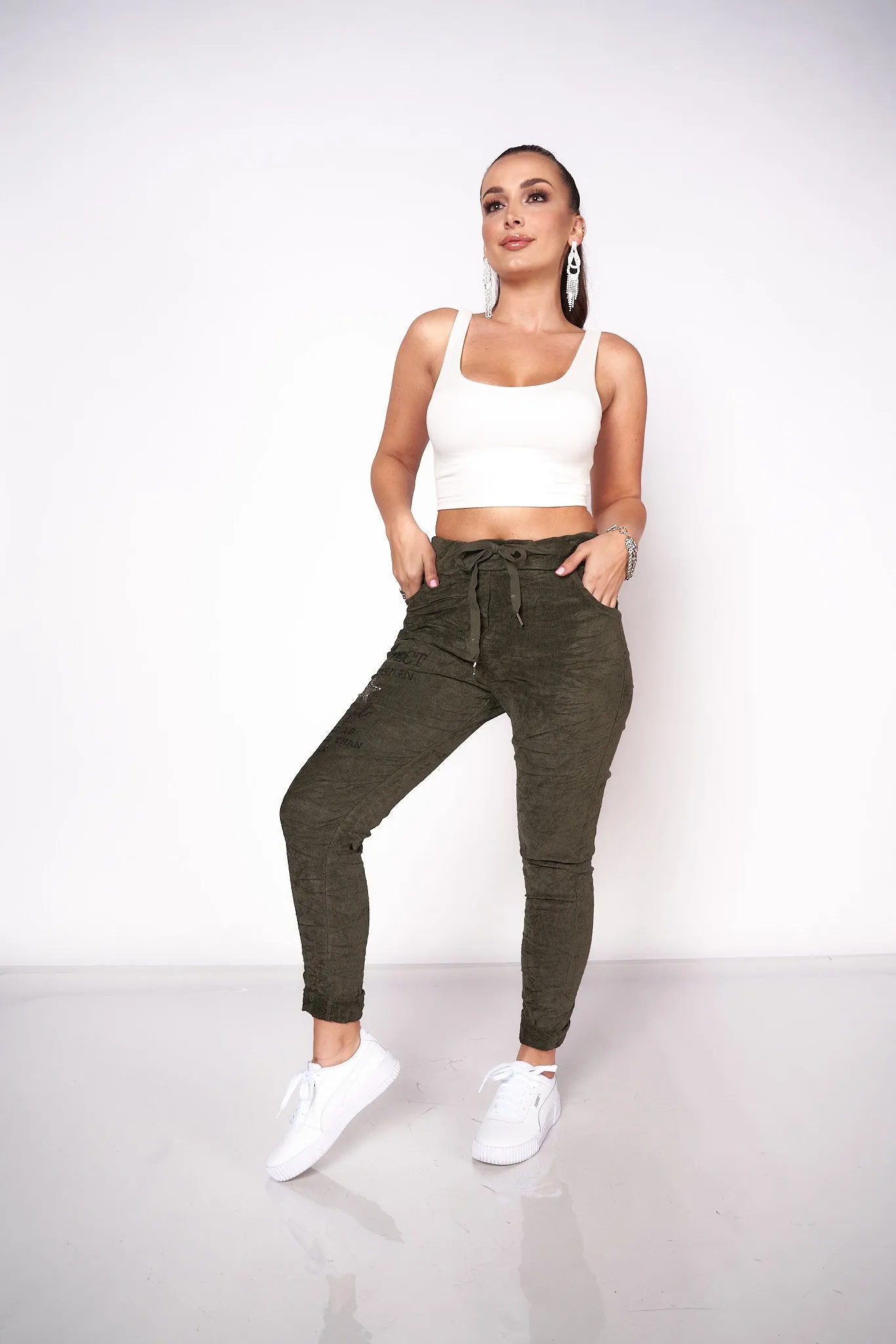 Corduroy Rhinestone Detail Jogger Pants