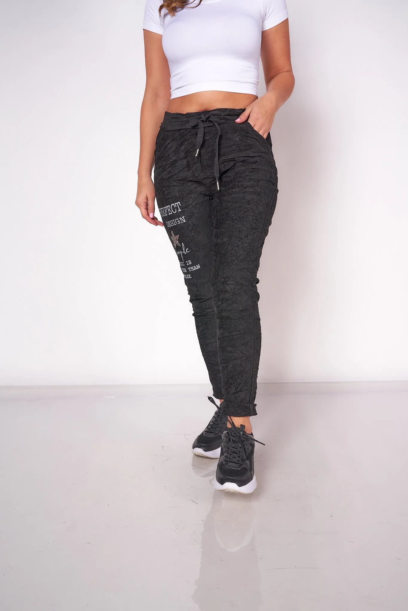 Corduroy Rhinestone Detail Jogger Pants