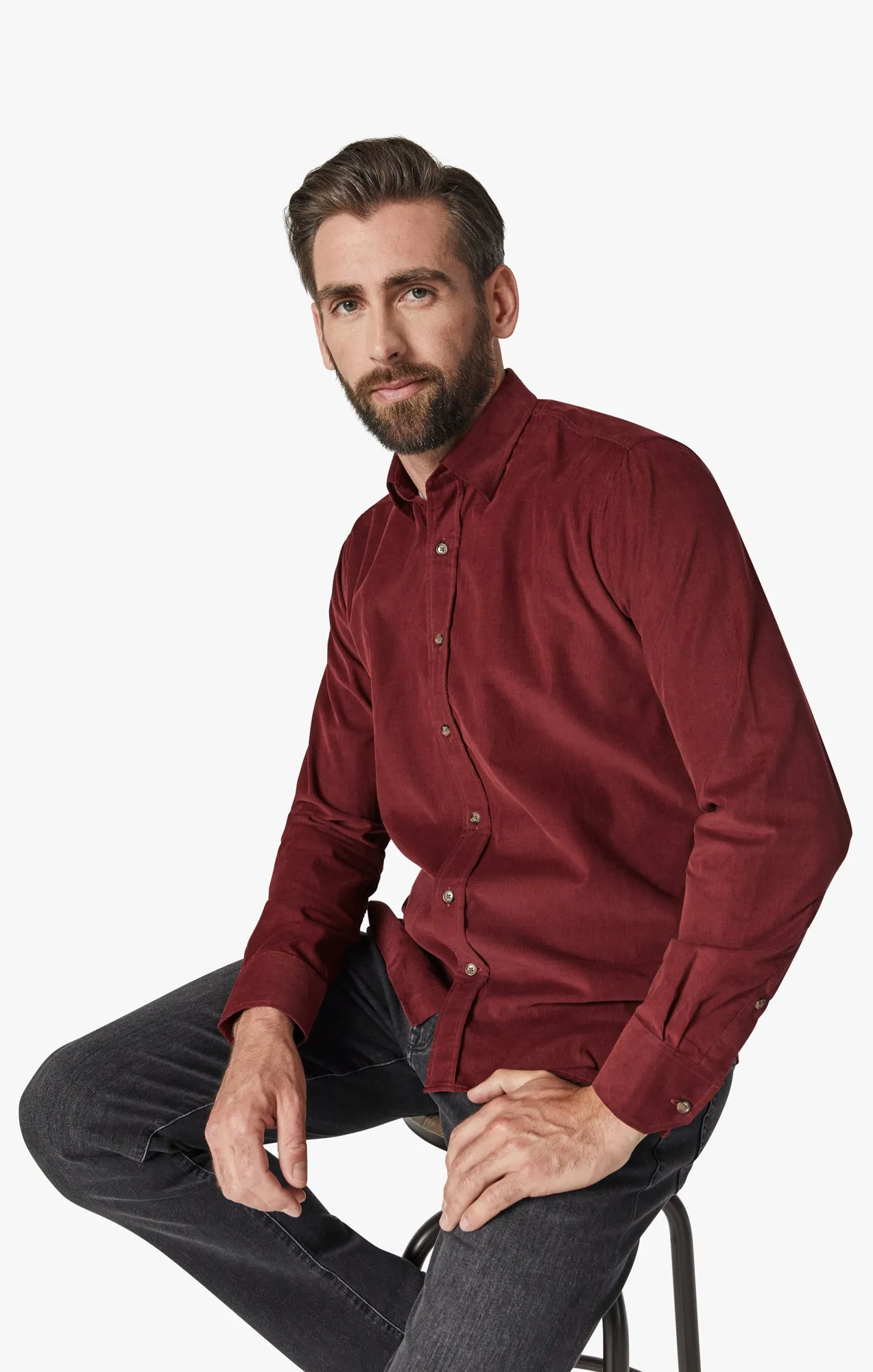 Corduroy Shirt In Bordeaux