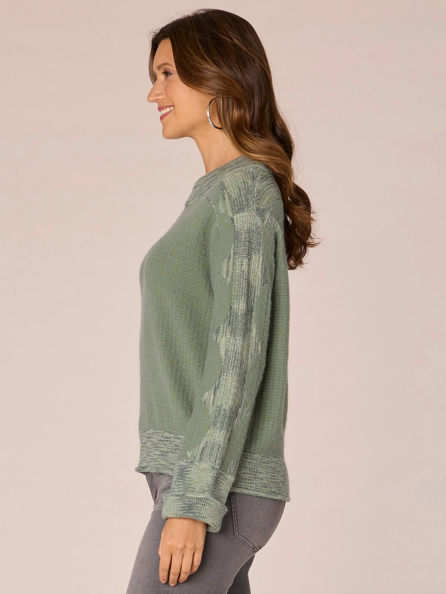 Cuffed Sleeve Mock Neck Space Dye Framing Petite Sweater