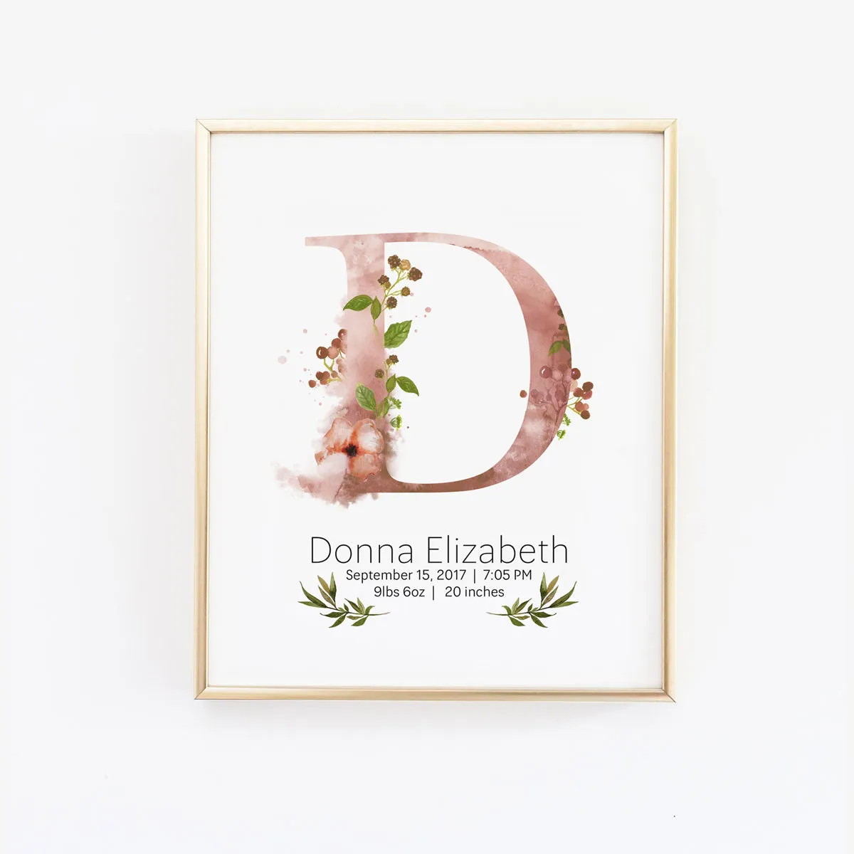 Customized Girl Name Wall Art with Baby Birth Stat Details