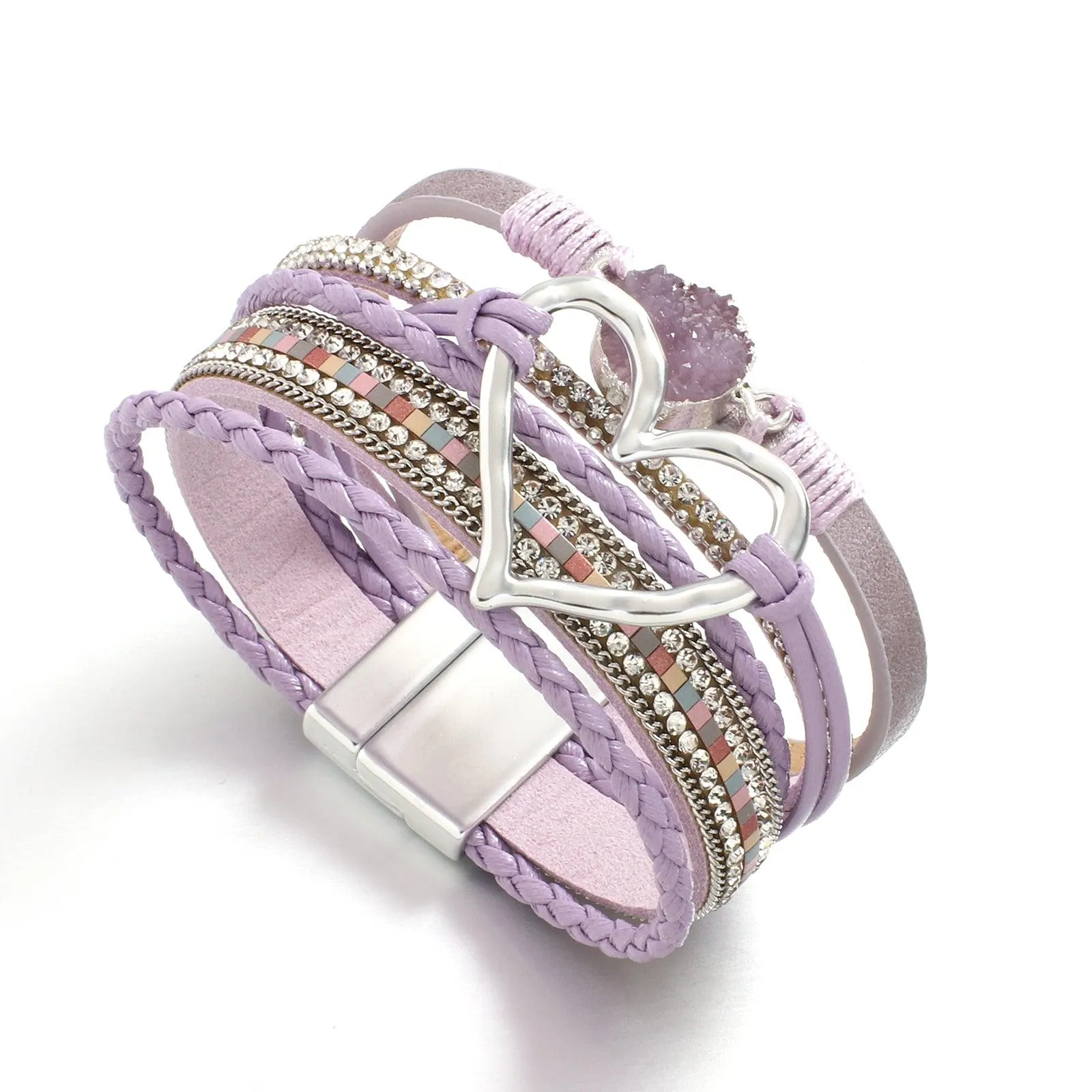 'Dalgu' Heart Charm Cuff Bracelet - purple