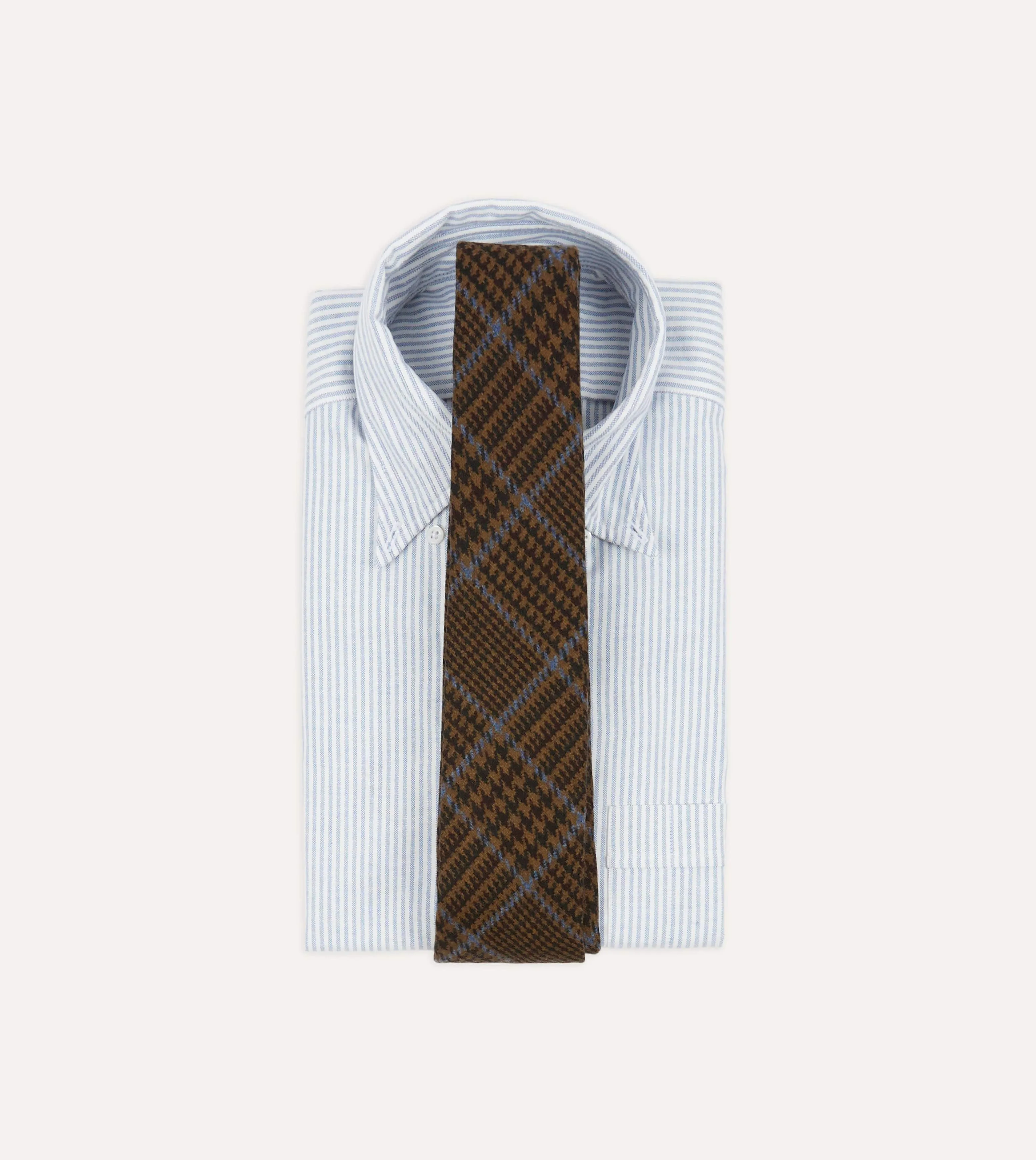 Dark Brown Prince of Wales Check Hand Rolled Wool Tie