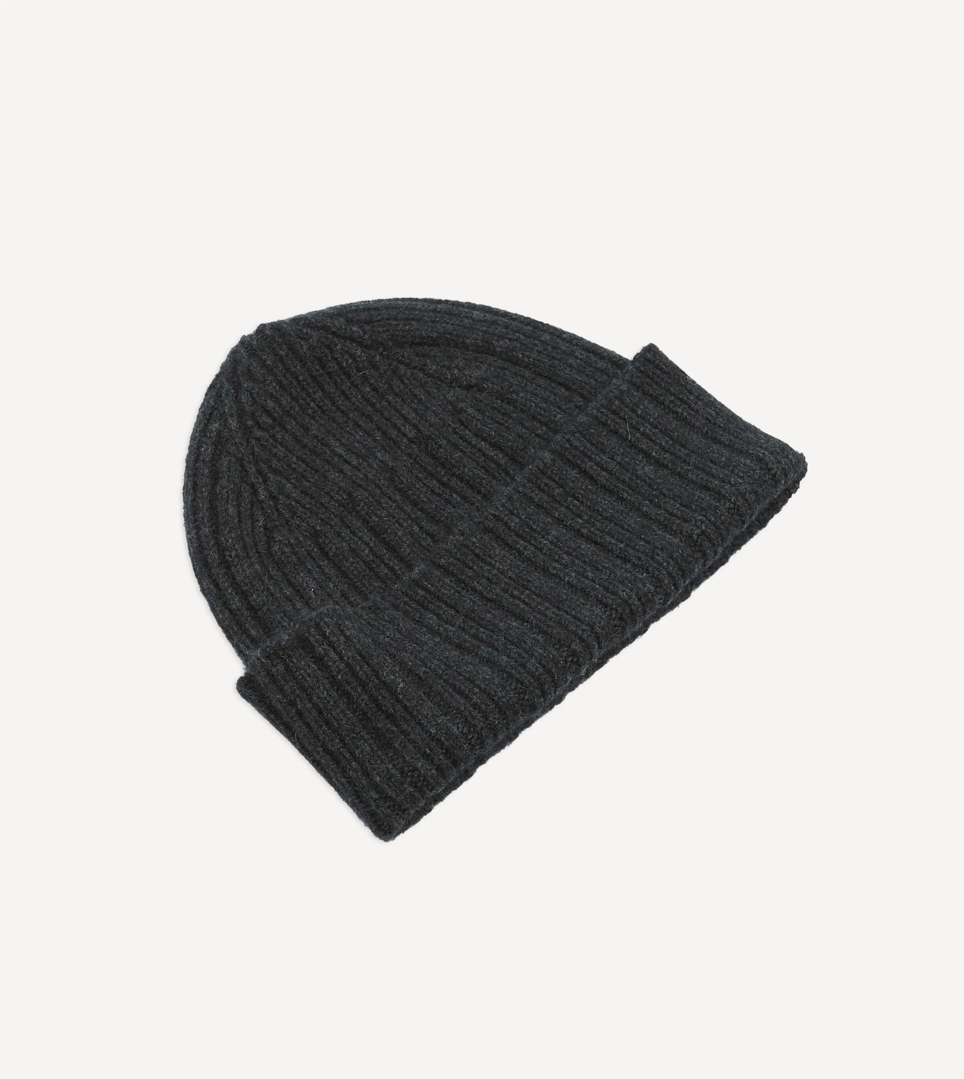 Dark Grey Angora Lambswool Ribbed Knit Cap