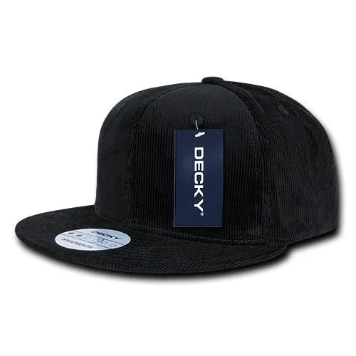 Decky 1076 - Corduroy Snapback Hat, 6 Panel Flat Bill Cap - CASE Pricing