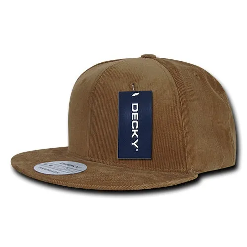 Decky 1076 - Corduroy Snapback Hat, 6 Panel Flat Bill Cap - CASE Pricing