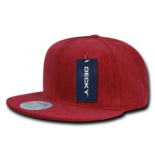 Decky 1076 - Corduroy Snapback Hat, 6 Panel Flat Bill Cap - CASE Pricing