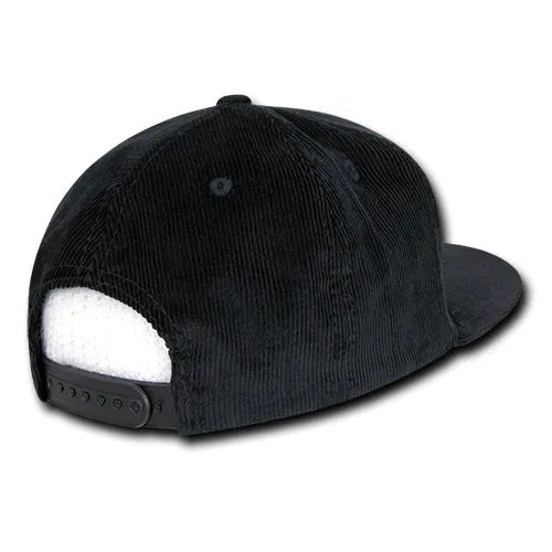 Decky 1076 - Corduroy Snapback Hat, 6 Panel Flat Bill Cap - CASE Pricing