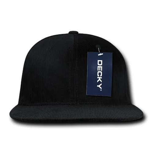 Decky 1076 - Corduroy Snapback Hat, 6 Panel Flat Bill Cap - CASE Pricing