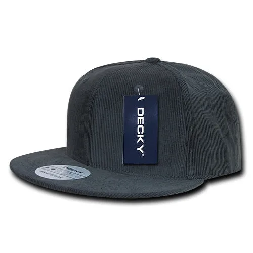 Decky 1076 - Corduroy Snapback Hat, 6 Panel Flat Bill Cap - CASE Pricing