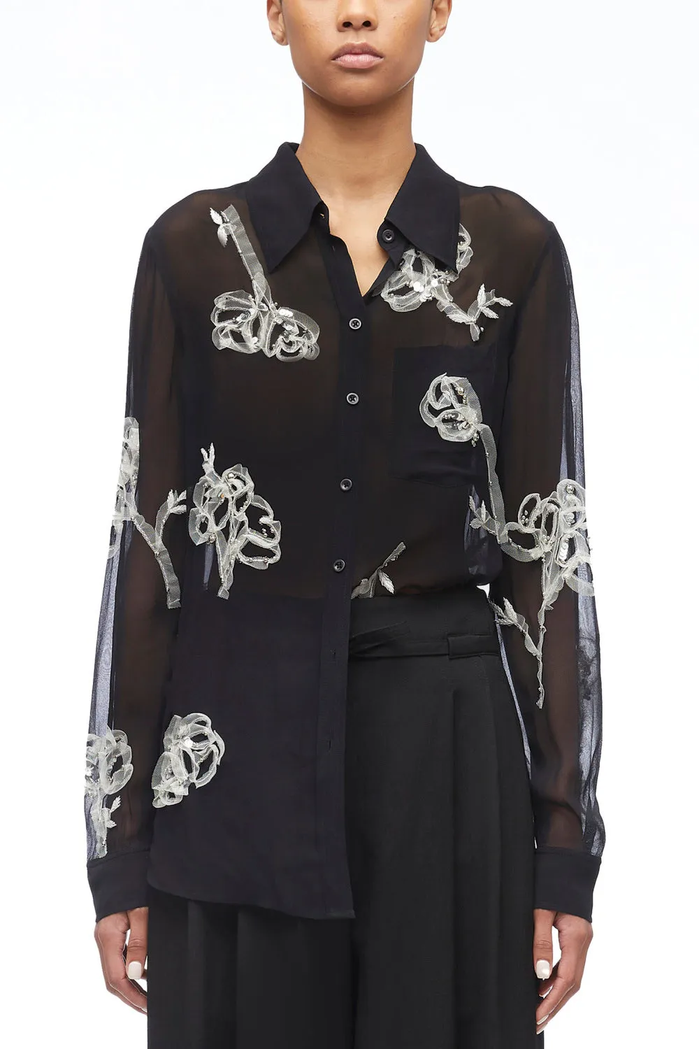 Deconstructed Floral Chiffon Shirt