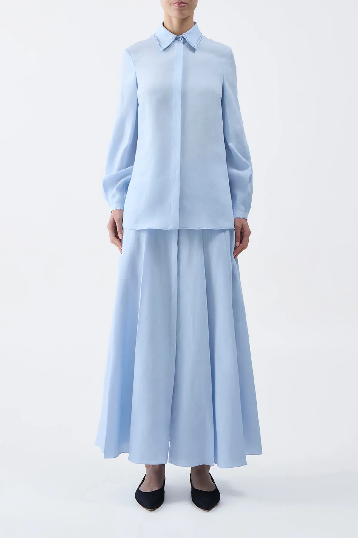 Delmer Top in Light Blue Aloe Linen