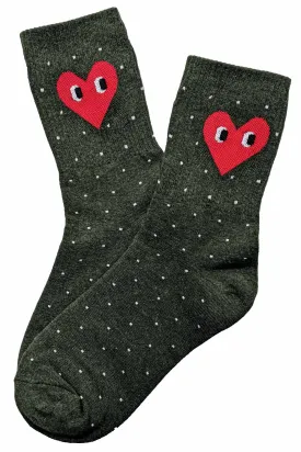 Dotty Heart Socks Khaki