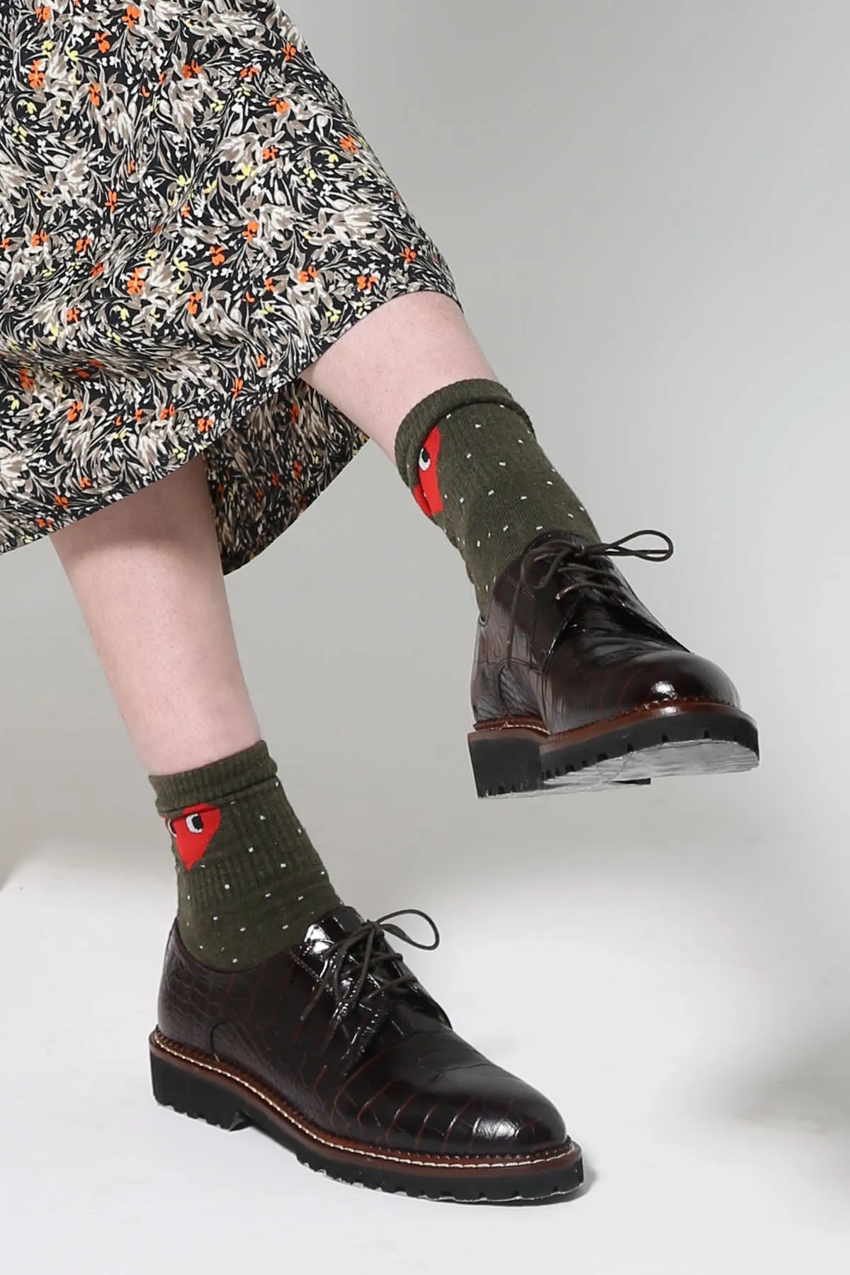 Dotty Heart Socks Khaki