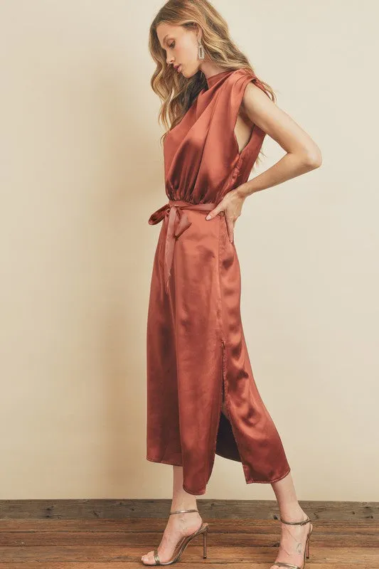 Draped Satin Slit Dress