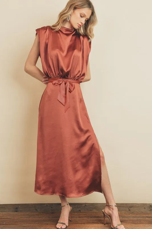 Draped Satin Slit Dress