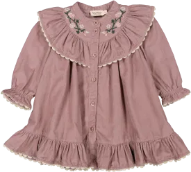 dress corduroy embroidered - dusty mauve-3523