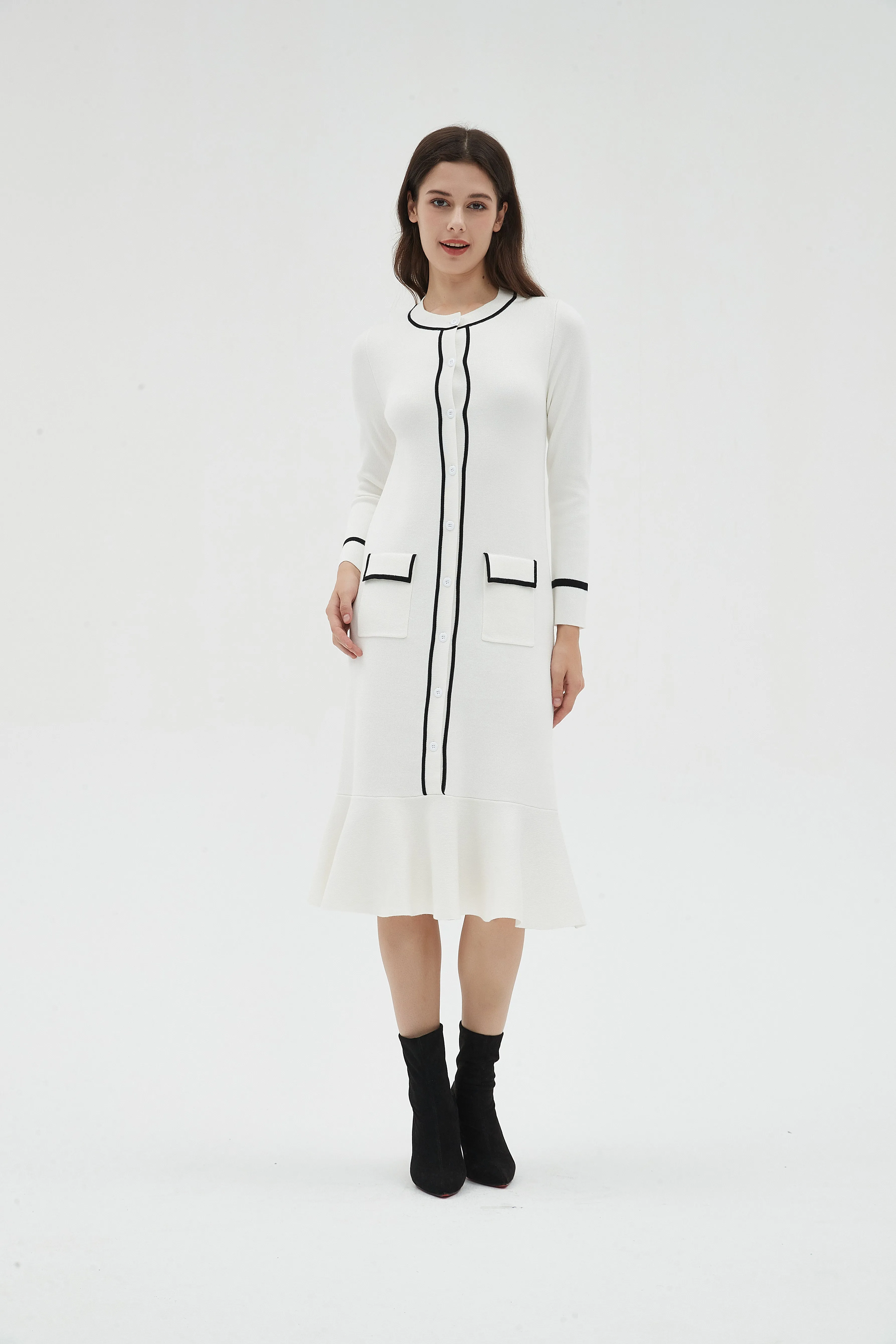 DROP WAIST KNIT CARDI DRESS - WHITE