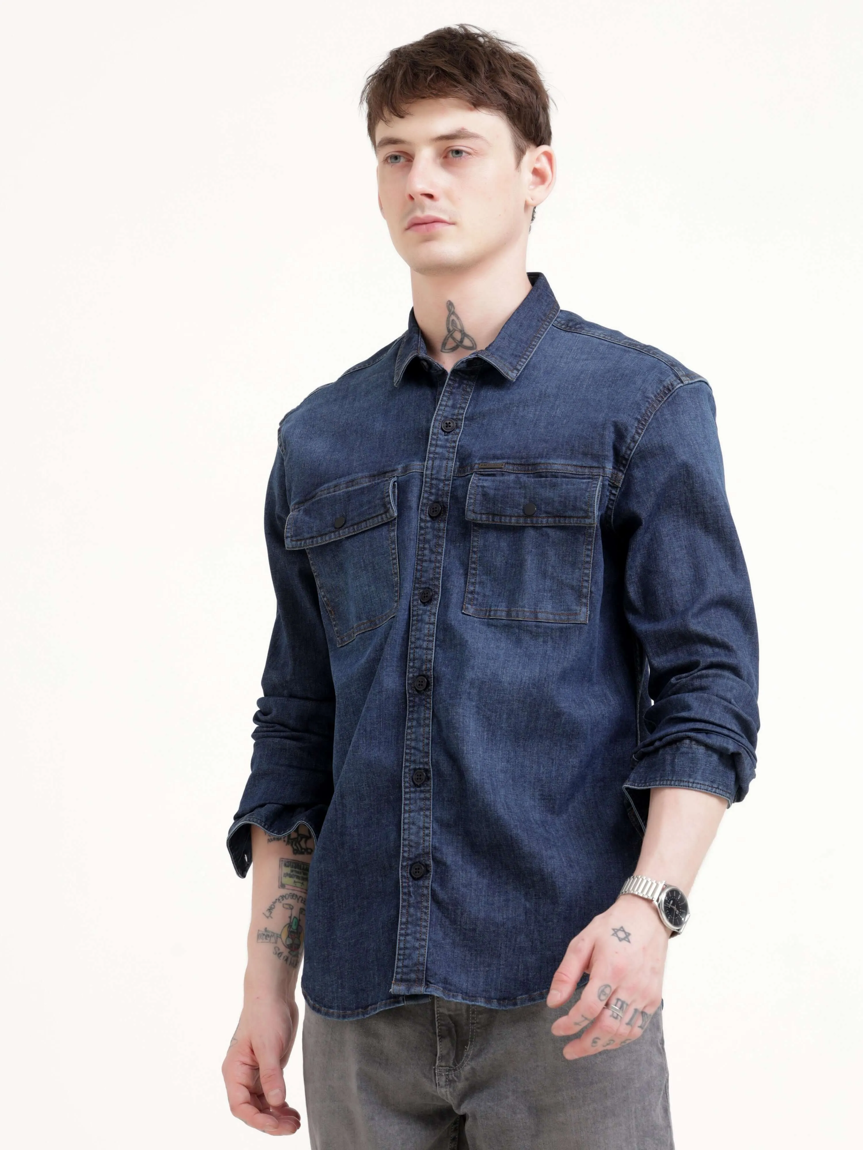 Dusky indigo blue denim shirt