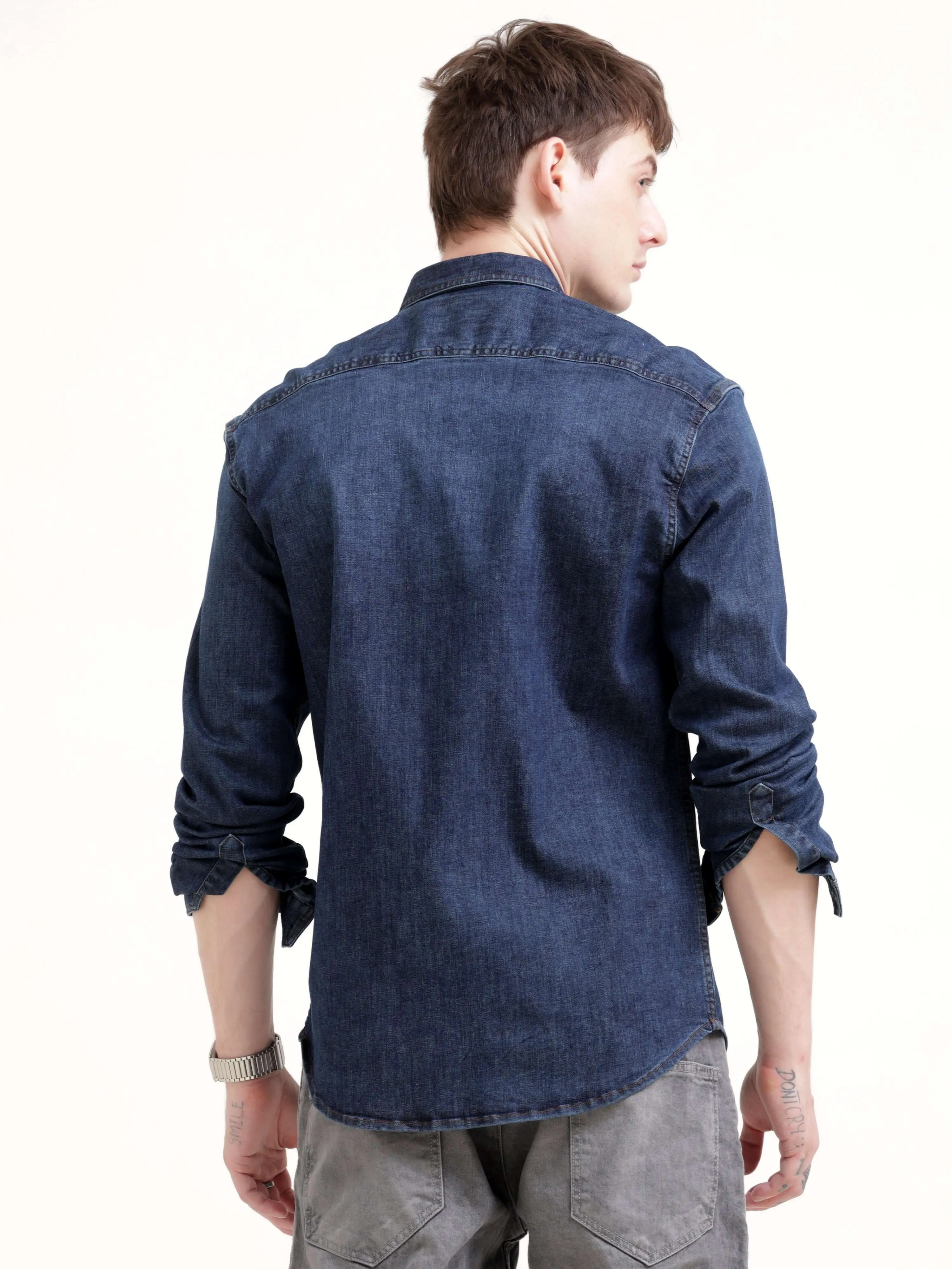 Dusky indigo blue denim shirt