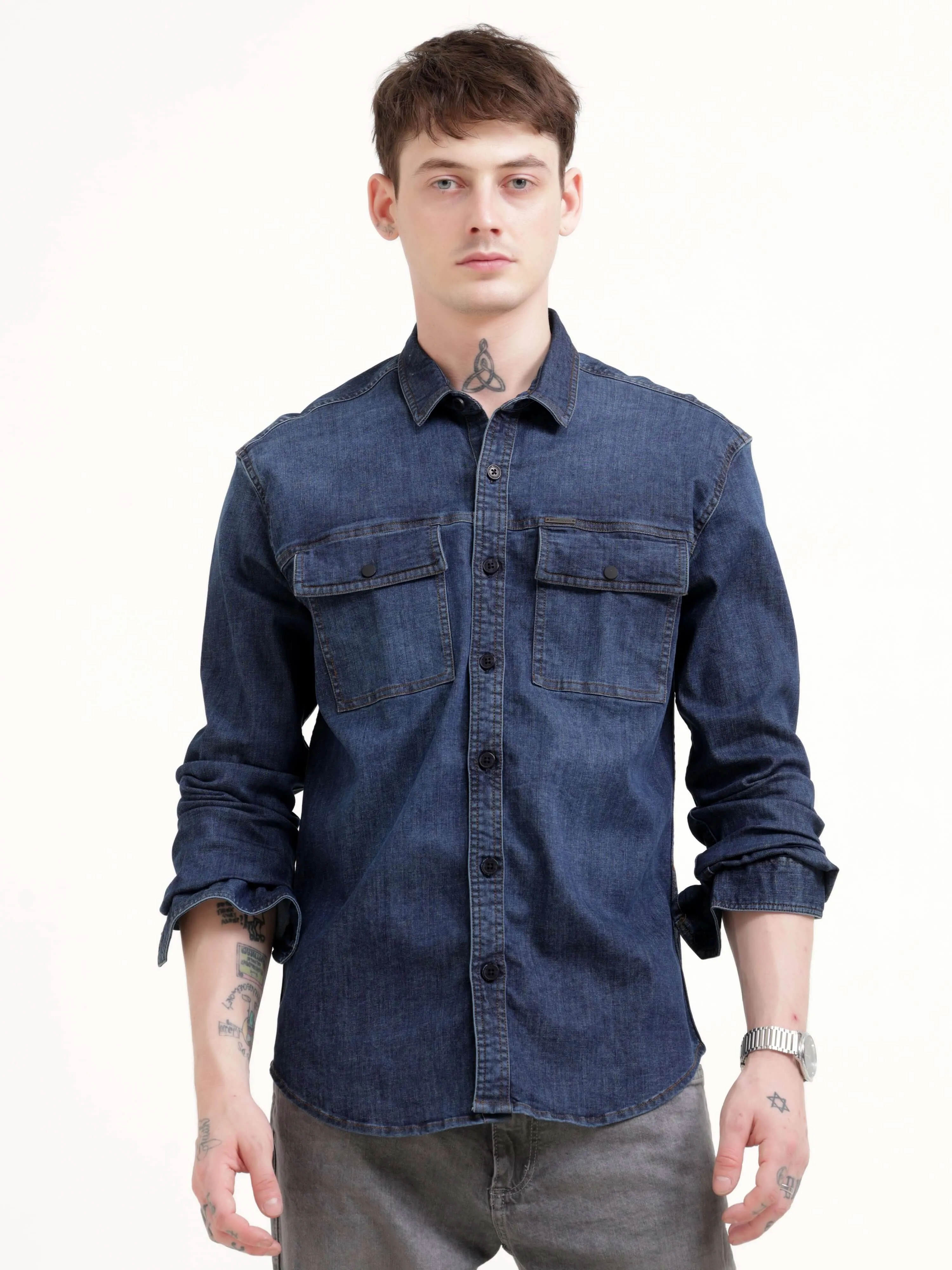 Dusky indigo blue denim shirt