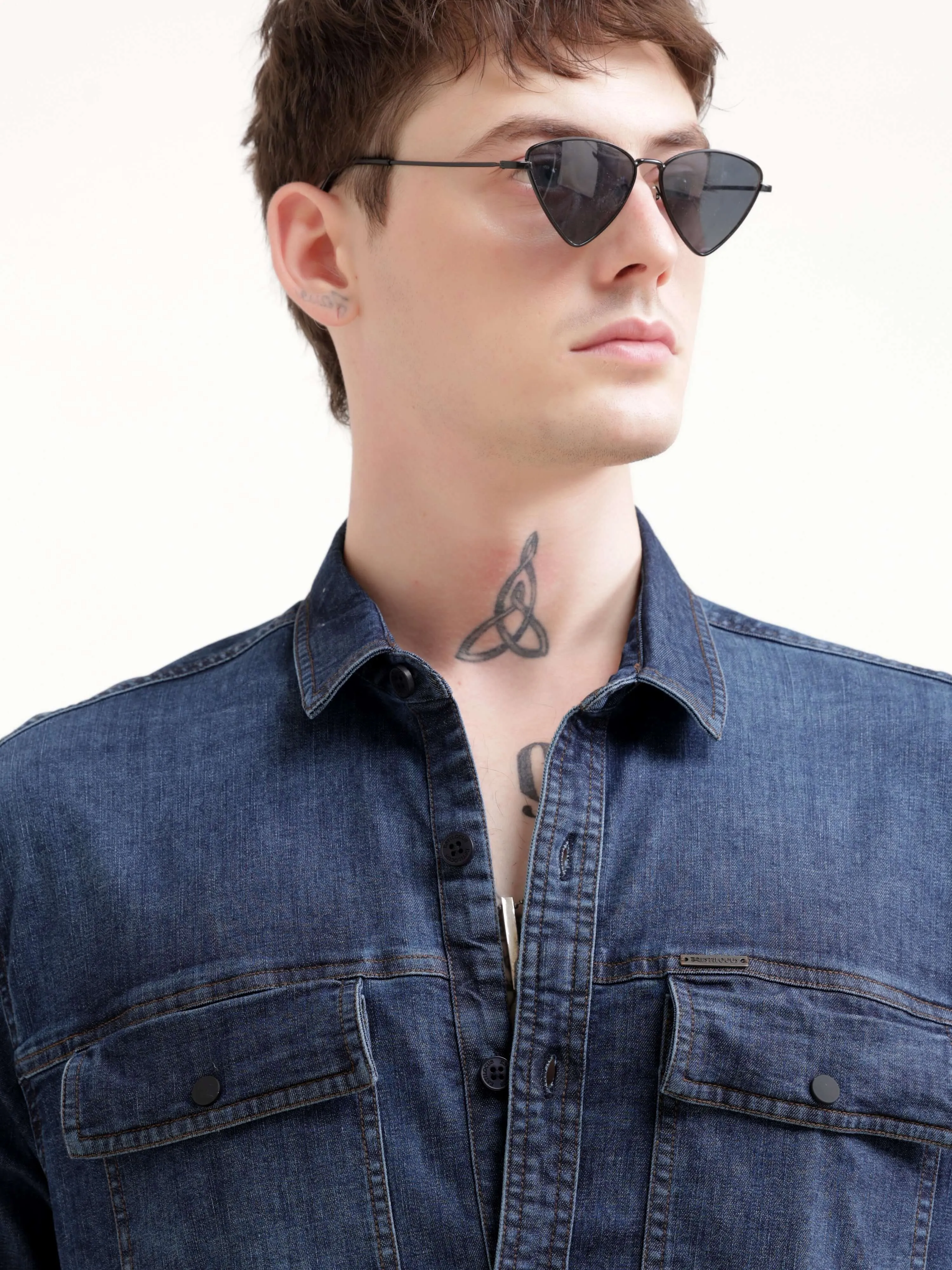 Dusky indigo blue denim shirt