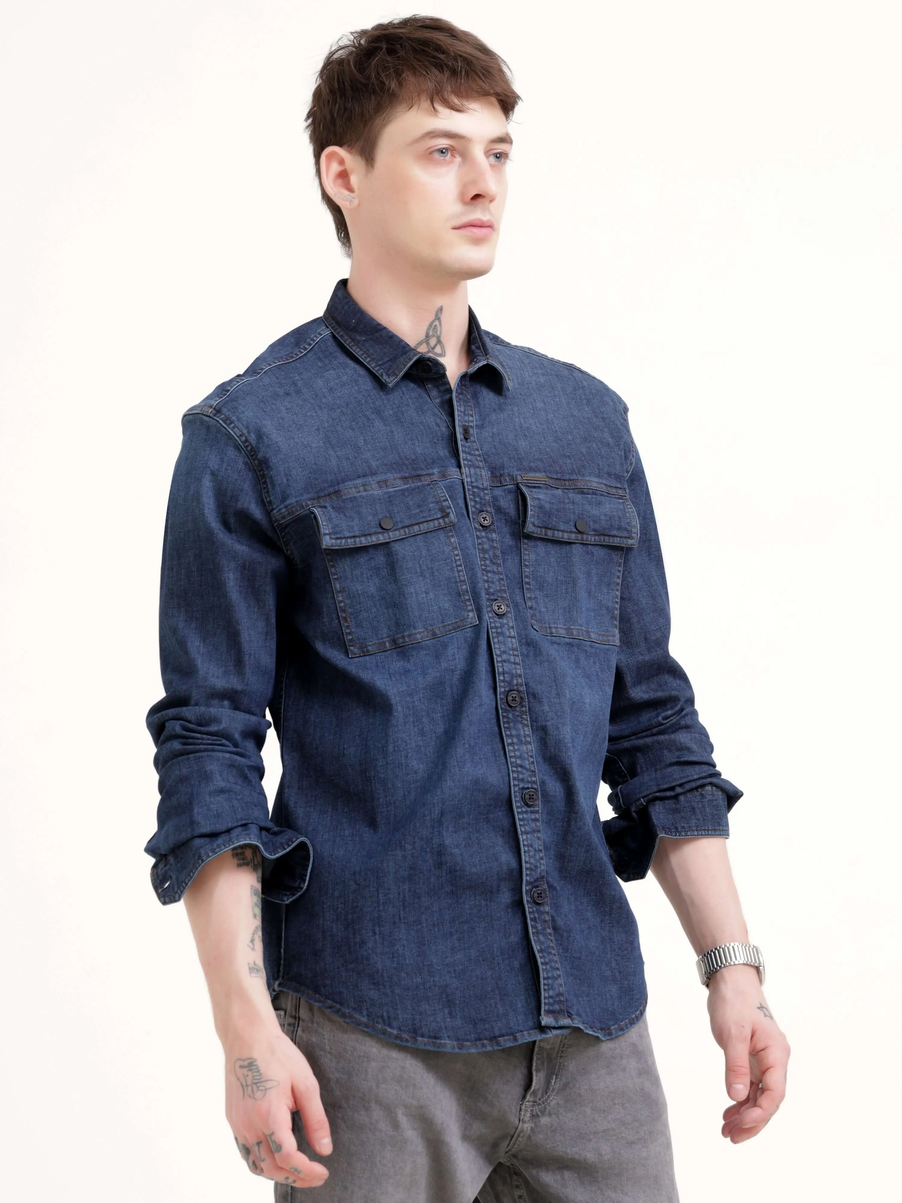 Dusky indigo blue denim shirt