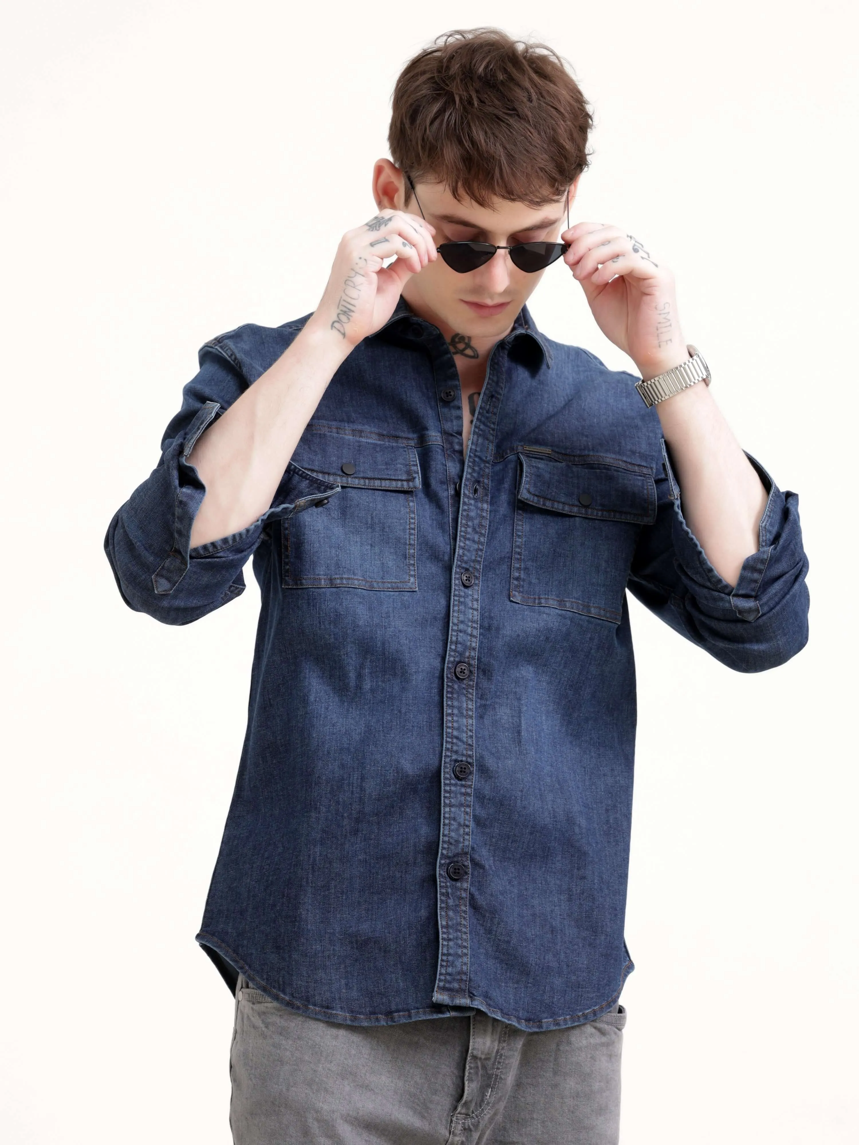 Dusky indigo blue denim shirt