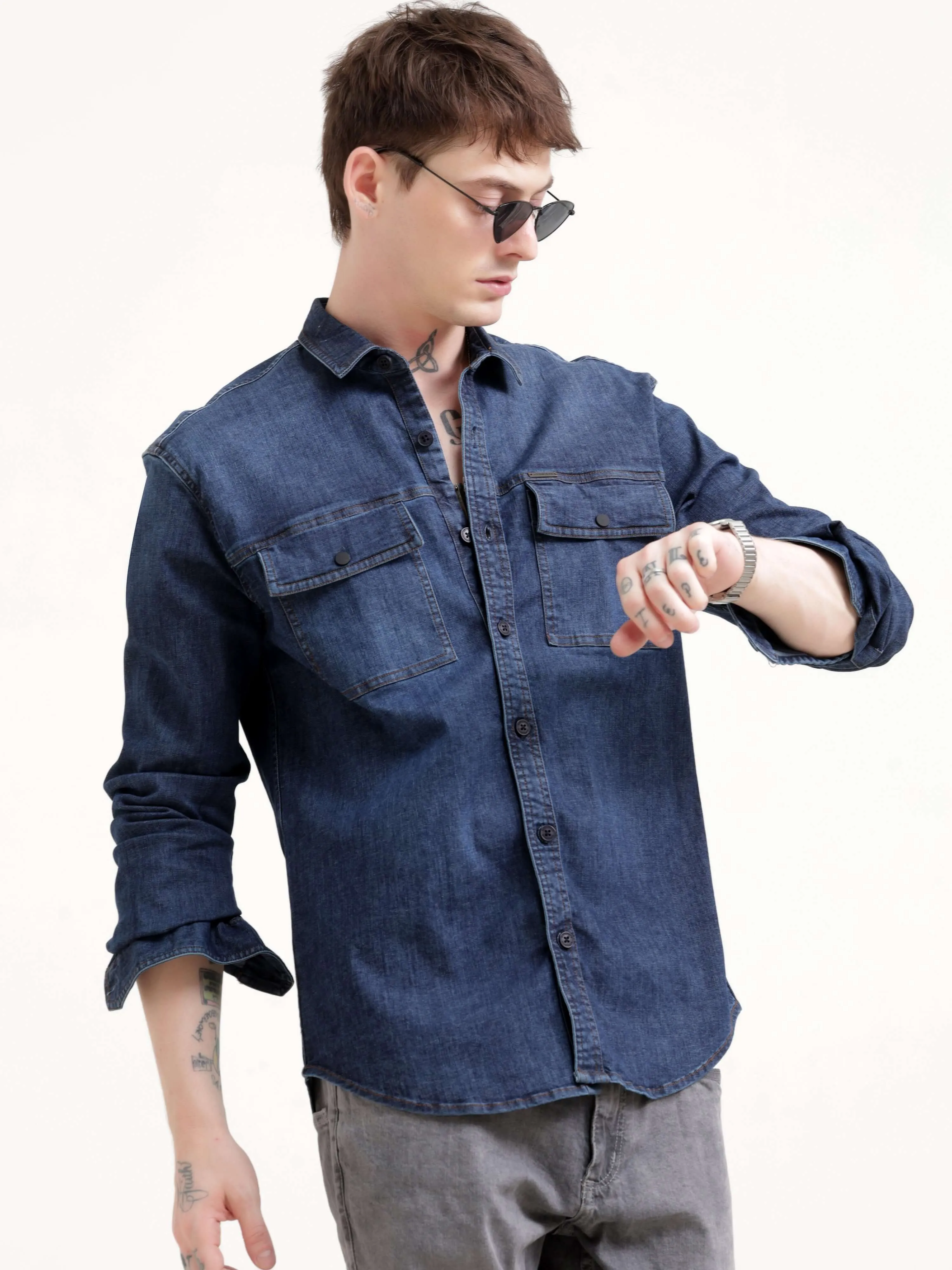 Dusky indigo blue denim shirt