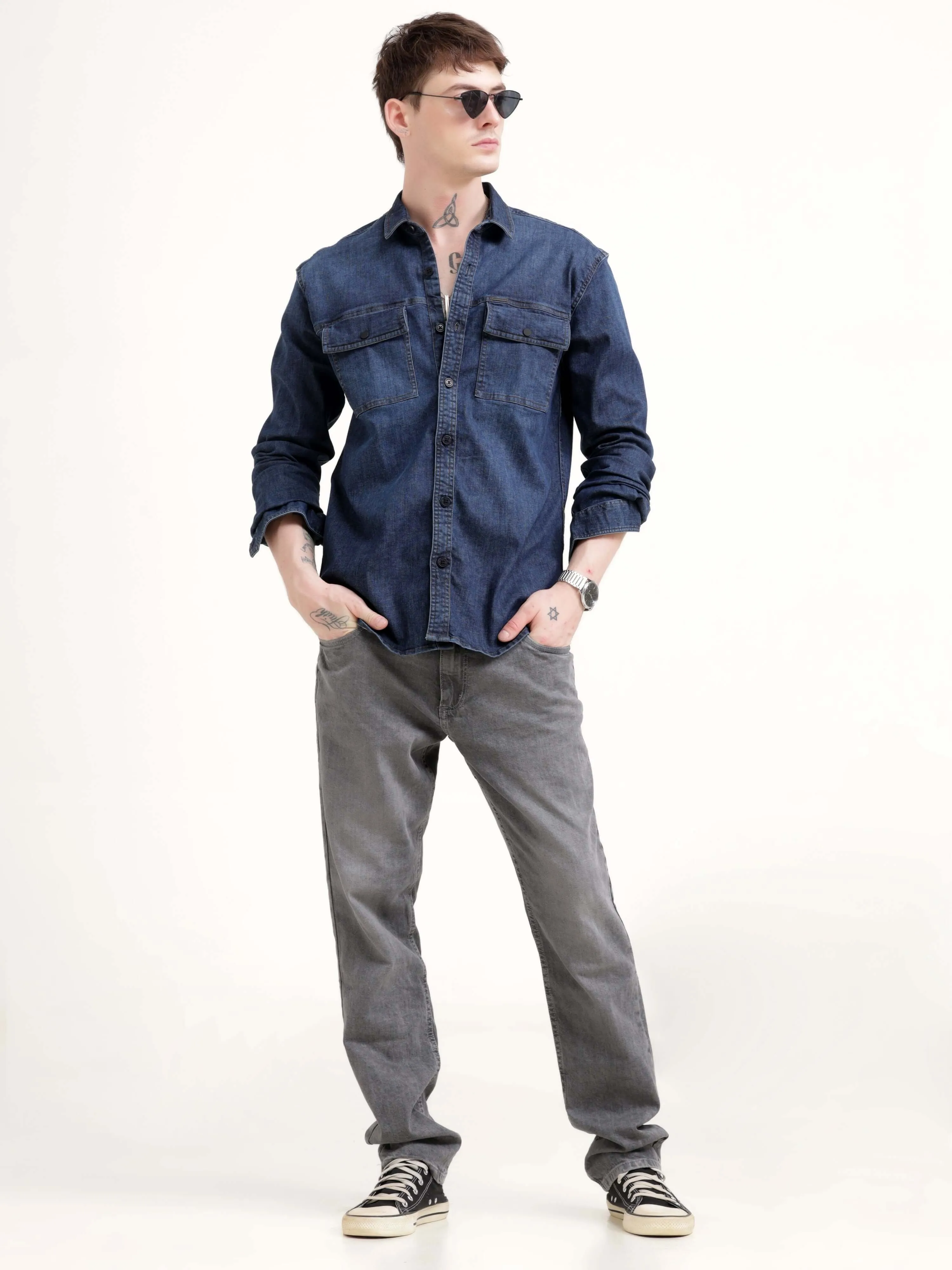 Dusky indigo blue denim shirt