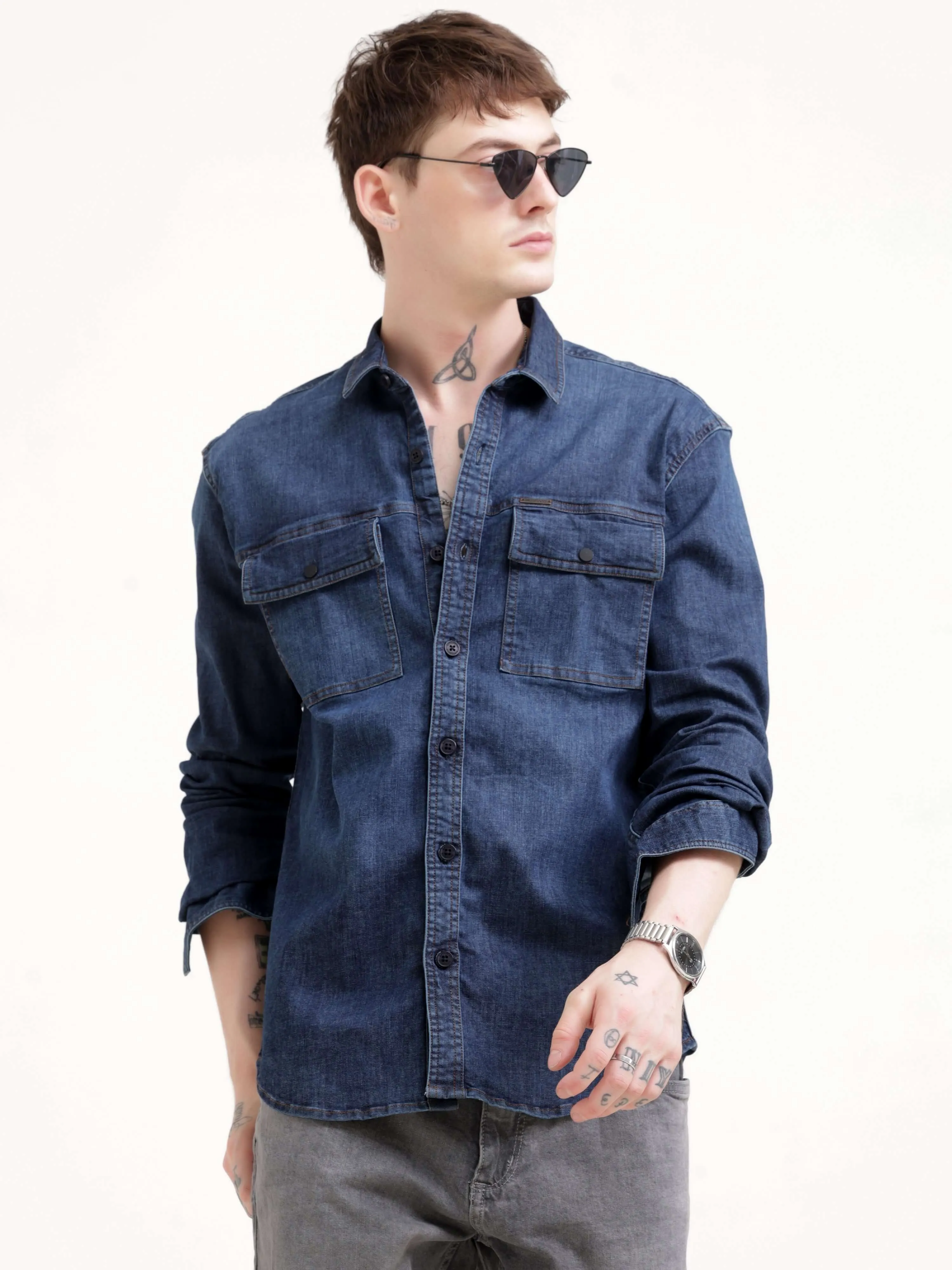 Dusky indigo blue denim shirt