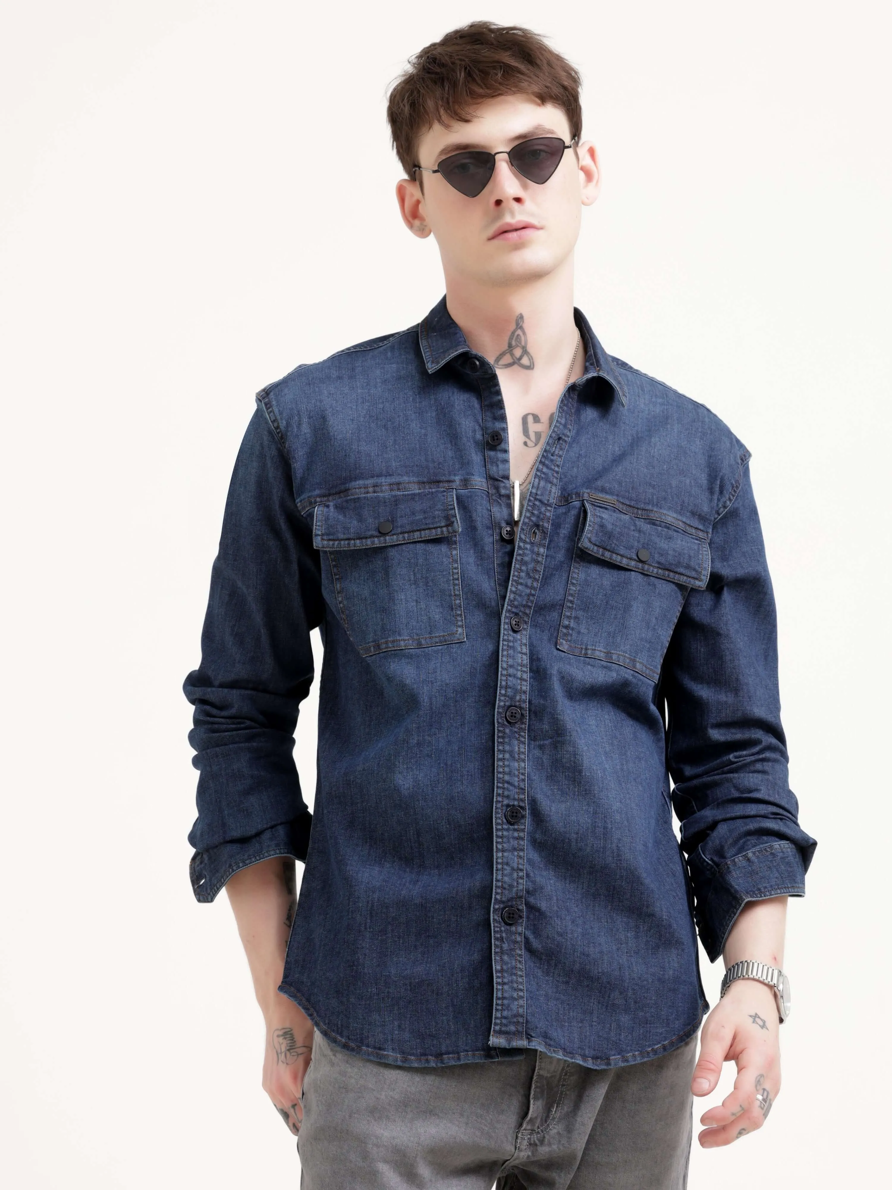 Dusky indigo blue denim shirt