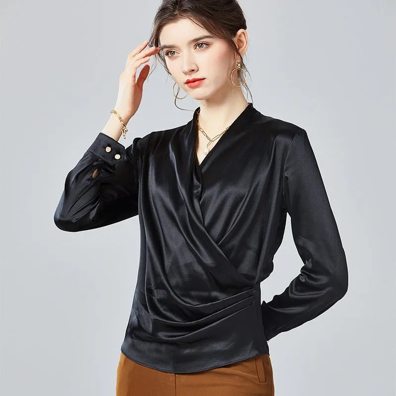 Elegant Ladies Silk Blouse 100% Mulberry Silk Shirt Long Sleeves Silk Top