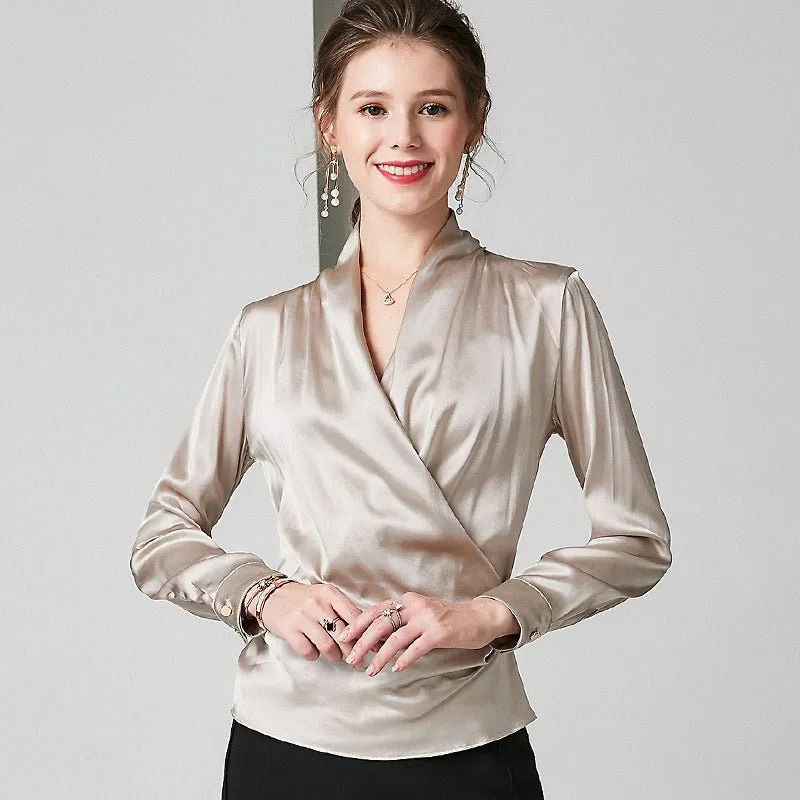 Elegant Ladies Silk Blouse 100% Mulberry Silk Shirt Long Sleeves Silk Top