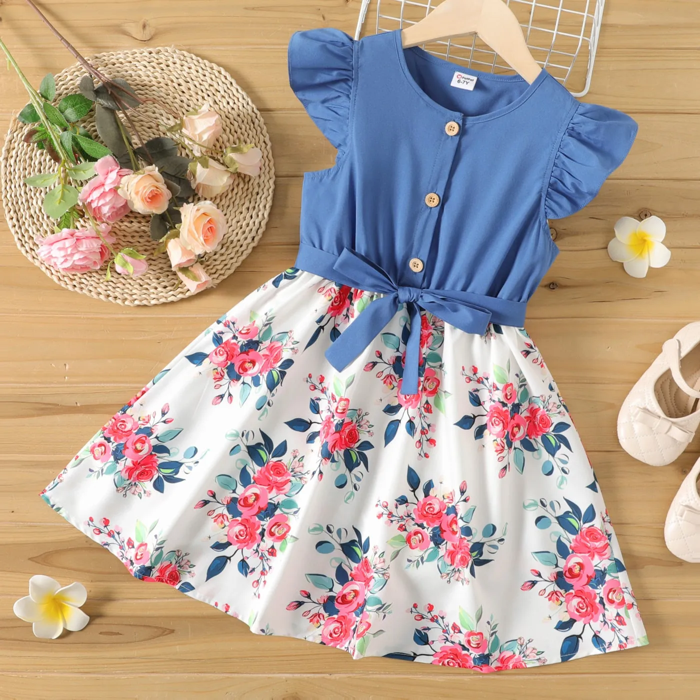 Elegant Social Dress for Girls with Belt and Floral Print