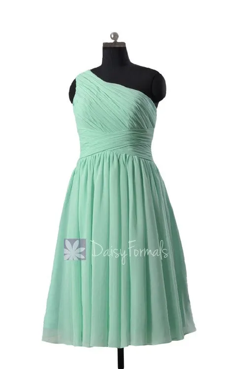 Empire One Shoulder Mint Chiffon Dress For Pregnant Bridesmaid(BM351EM)