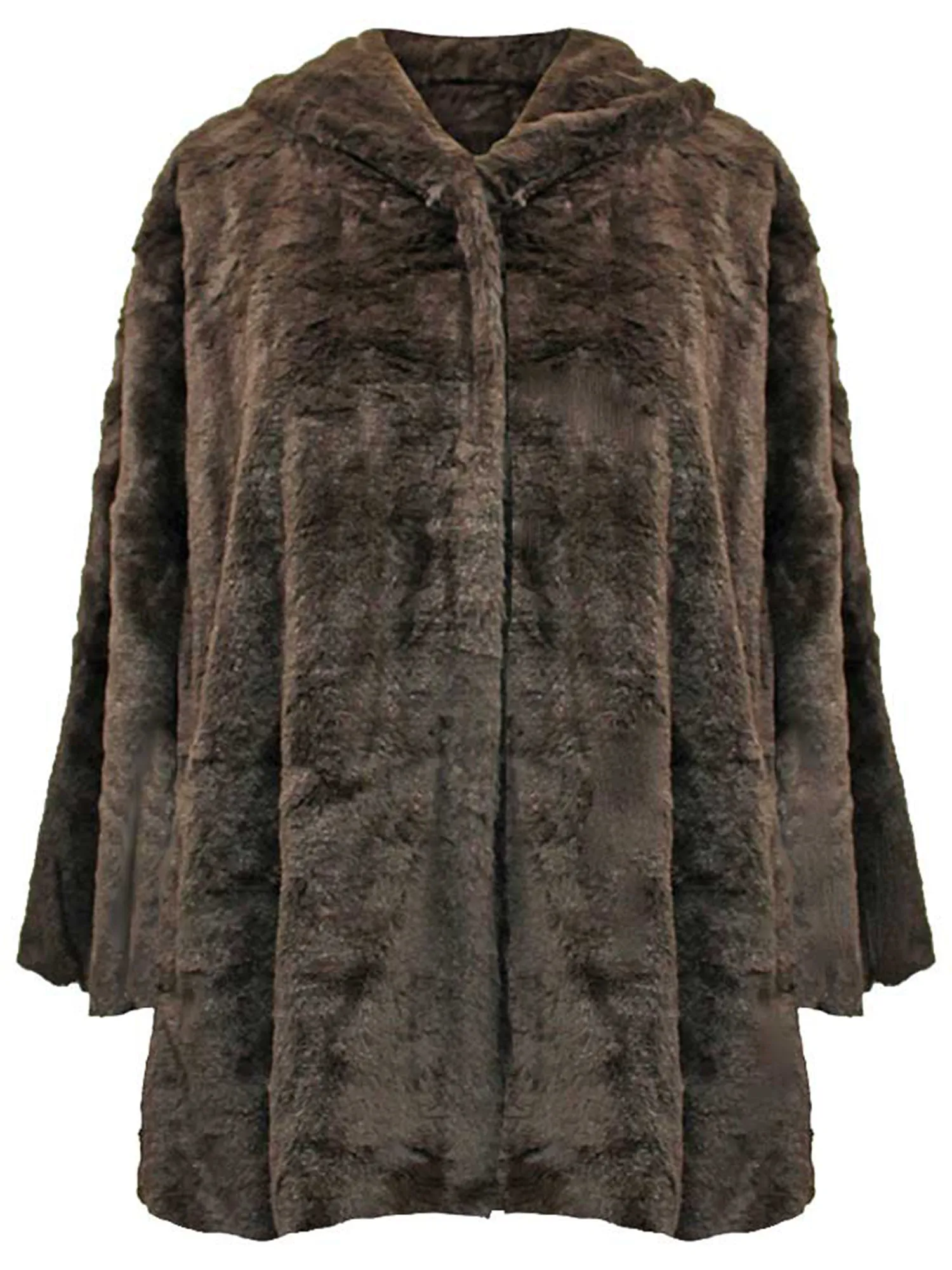 Faux Fur Plush Swing Jacket With Hood